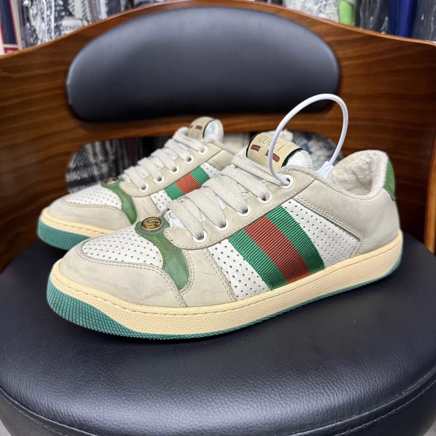 Gucci Gucci GG Enamel Dirty Kicks Gray-Green 37 Worn Once Size US 6.5 / IT 36.5 - 1 Thumbnail