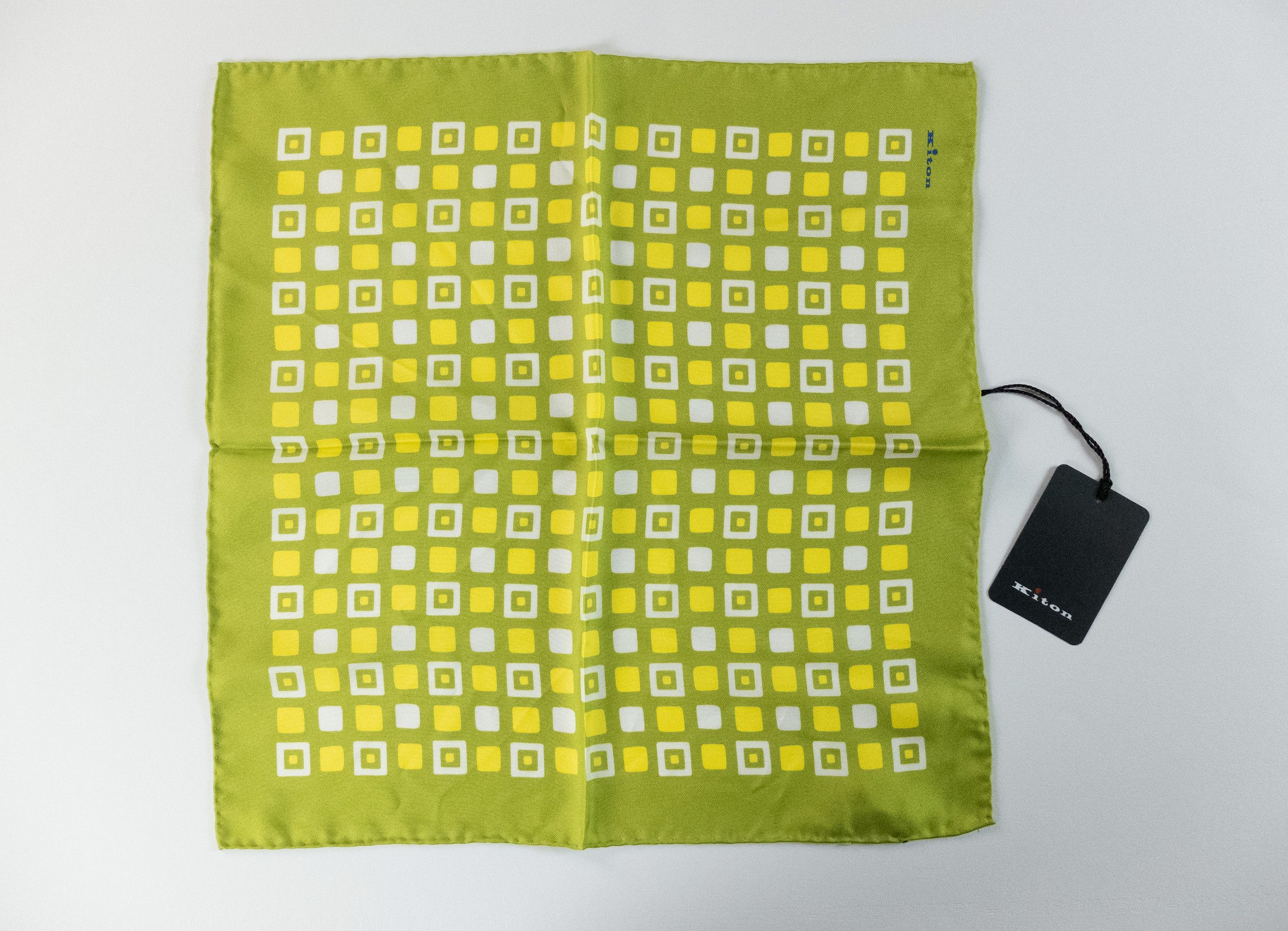 Kiton KITON Napoli green & yellow geometric silk pocket square Size ONE SIZE - 1 Thumbnail