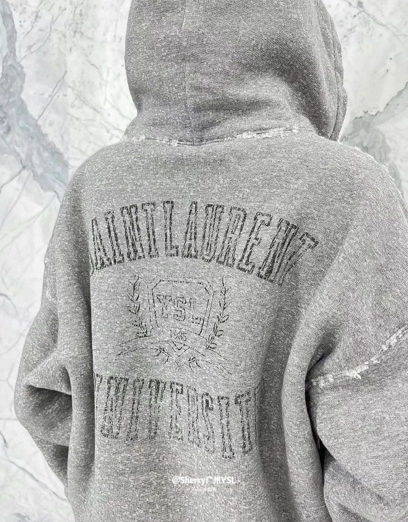 Yves Saint Laurent Yves Saint Laurent Grey Vintage Logo Hooded Sweatshirt K26WX Size L / US 10 / IT 46 - 8 Thumbnail