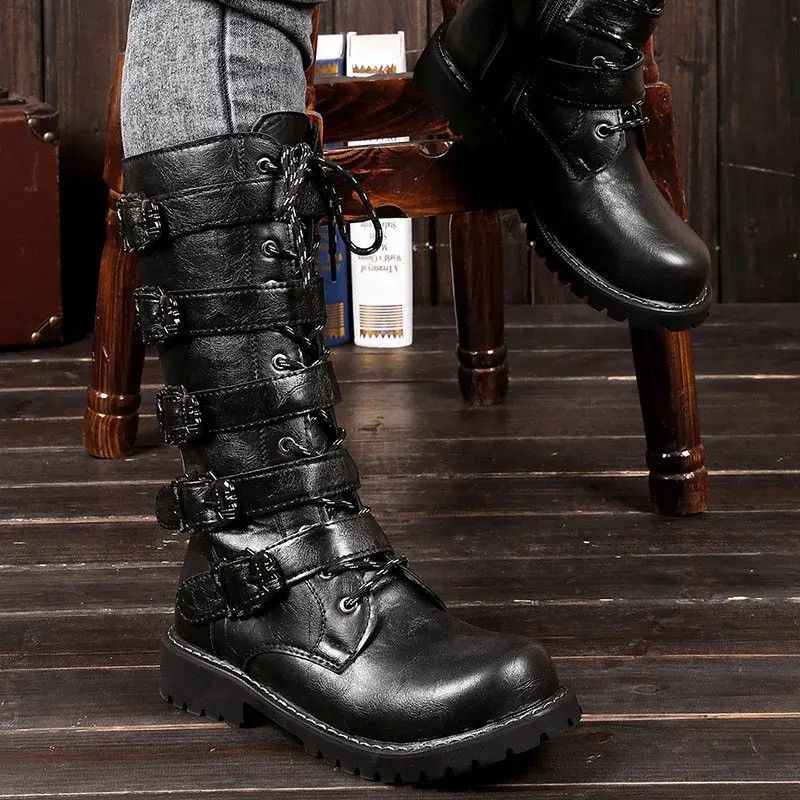 Leather Leather gothic punk style military outdoor boots Size US 10 / EU 43 - 3 Thumbnail