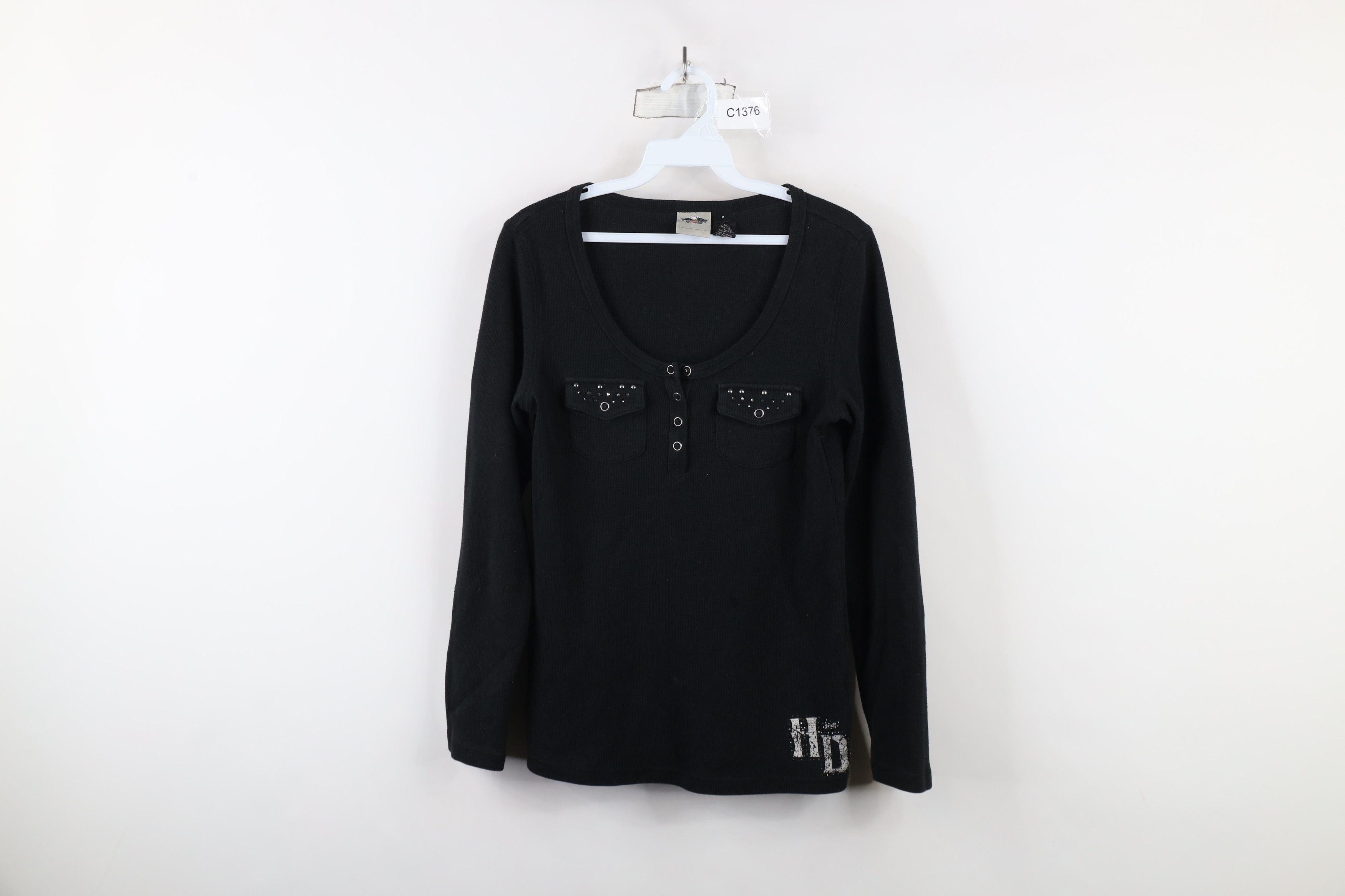 Harley Davidson × Vintage Vintage Y2K Harley Davidson Thermal Waffle Knit T-Shirt Size M / US 6-8 / IT 42-44 - 1 Thumbnail