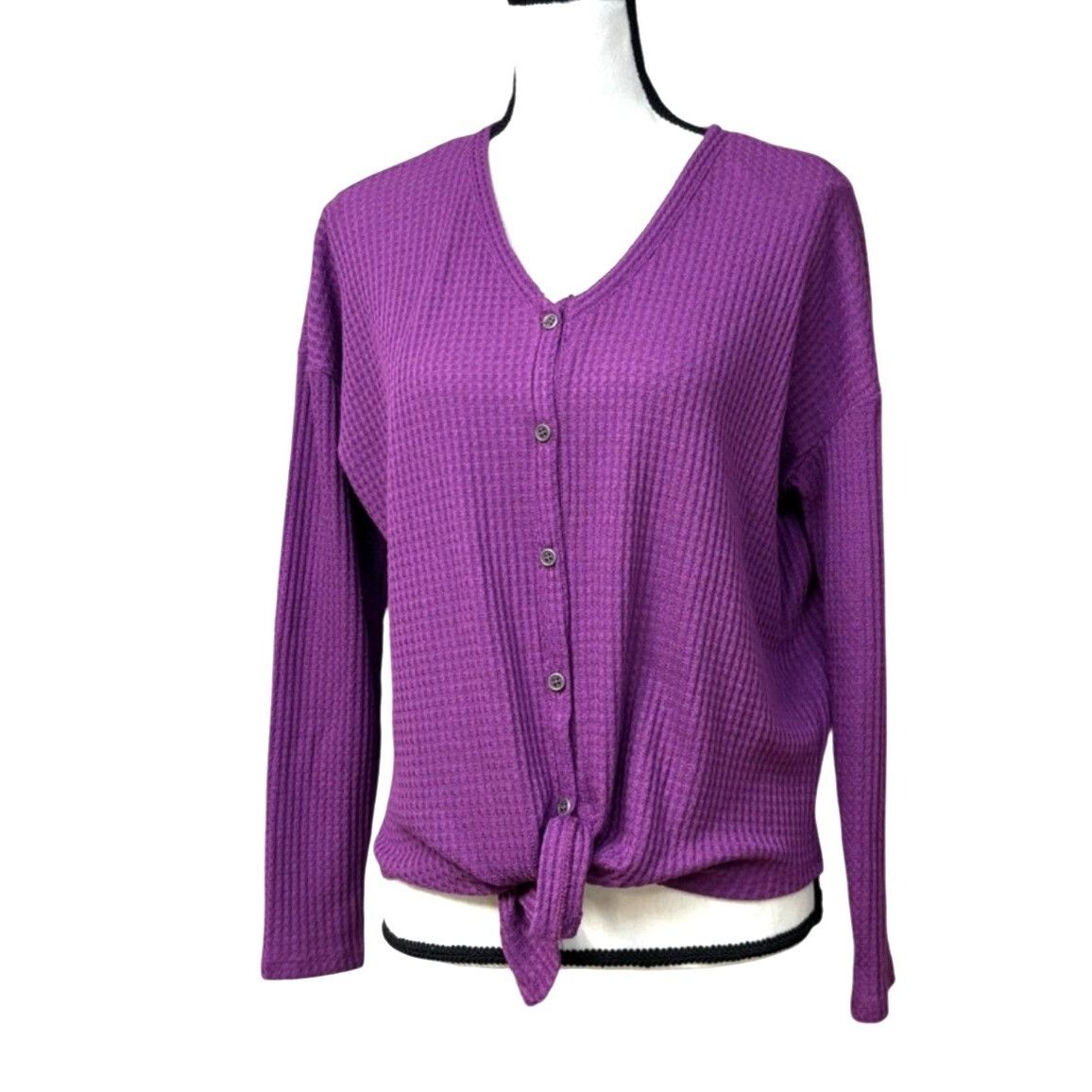 Style & Co Style & Co Women’s Knit Tie Hem Thermal Button up Top, Vivid Size S / US 4 / IT 40 - 2 Thumbnail