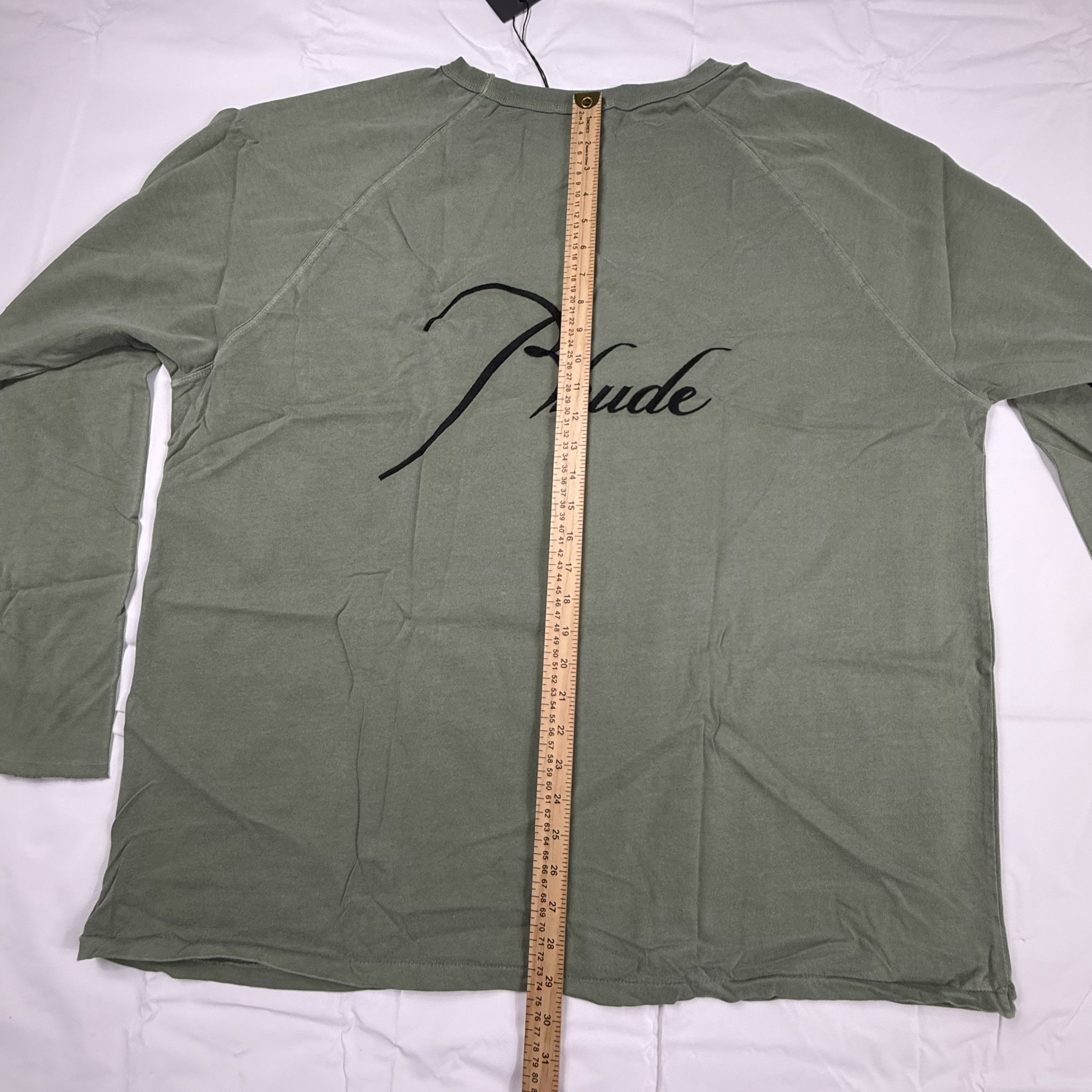Rhude Rhude Script Logo Long Sleeve T-Shirt Olive Green Mens 2XL Size US XXL / EU 58 / 5 - 9 Thumbnail