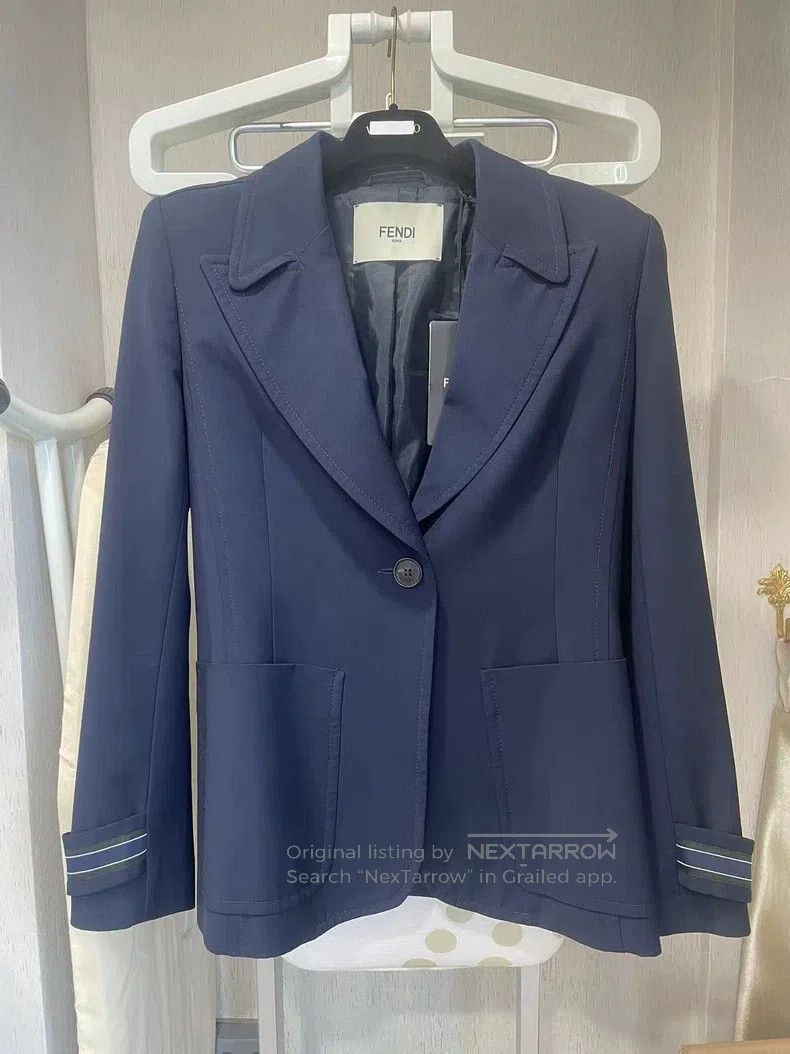 Fendi Navy Blue Blazer Jacket Classic Cuff FF Logo Design