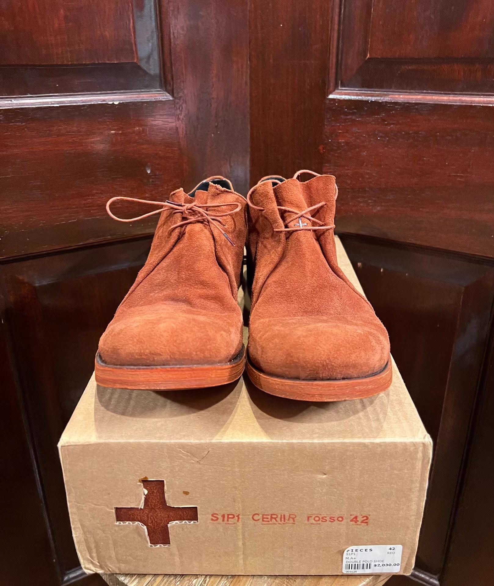 Ma+ m.a+ Rosso Double Fold Derby Shoes. Men's coral‑red Ｑ25 Size US 8.5 / EU 41-42 - 1 Thumbnail