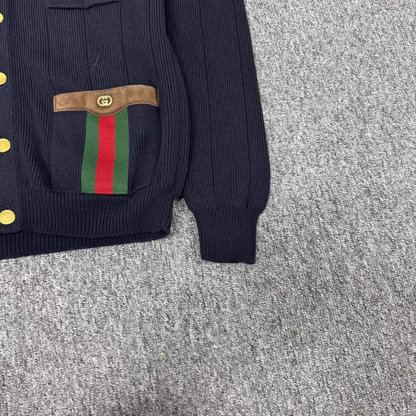 Gucci Gucci Gold Red/Green Stripe Suede Pocket Wool Cardigan XS Size US XS / EU 42 / 0 - 4 Thumbnail