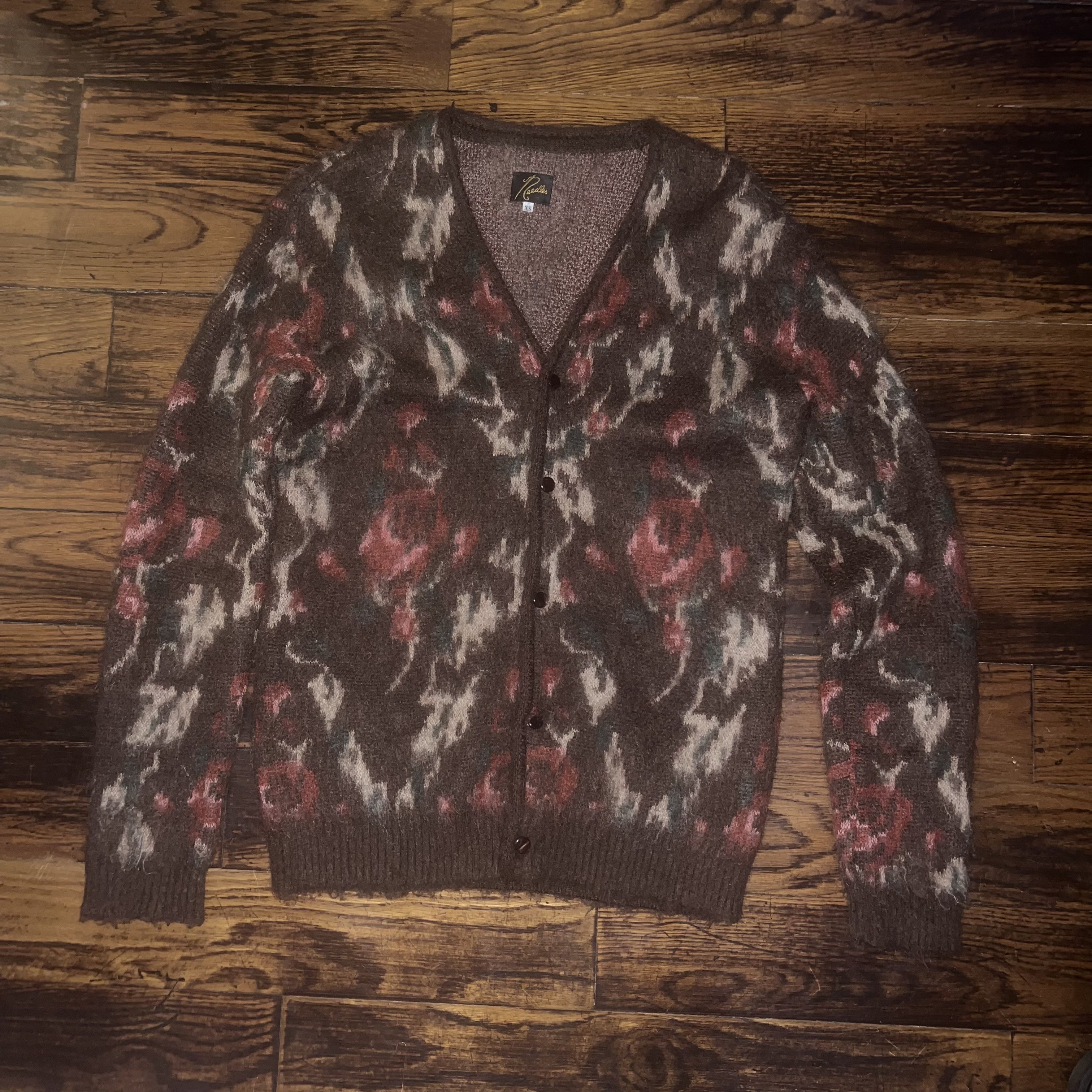 image of Needles Brown Rose Mohair Cardigan, Men's (Size Small)