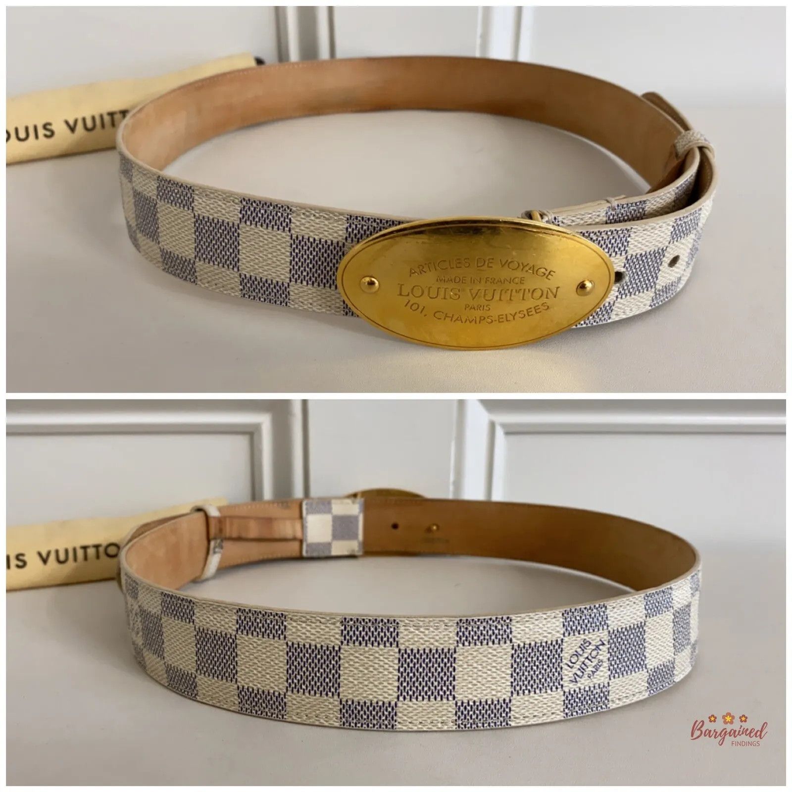 Louis Vuitton Louis Vuitton Damier Azur Canvas Leather Voyage Belt Size 28 - 2 Thumbnail