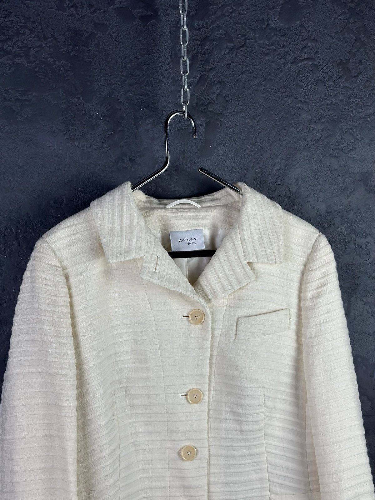 Akris Akris Punto Cream Wool Blazer Jacket - Size 16 Size XL / US 12-14 / IT 48-50 - 2 Thumbnail
