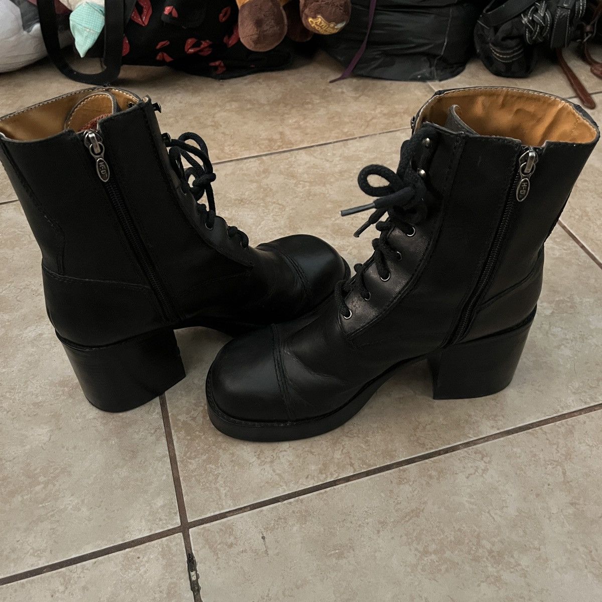 Harley Davidson × Leather × Vintage Harley Davidson Black Platform Heeled Boots Size US 10 / IT 40 - 6 Thumbnail