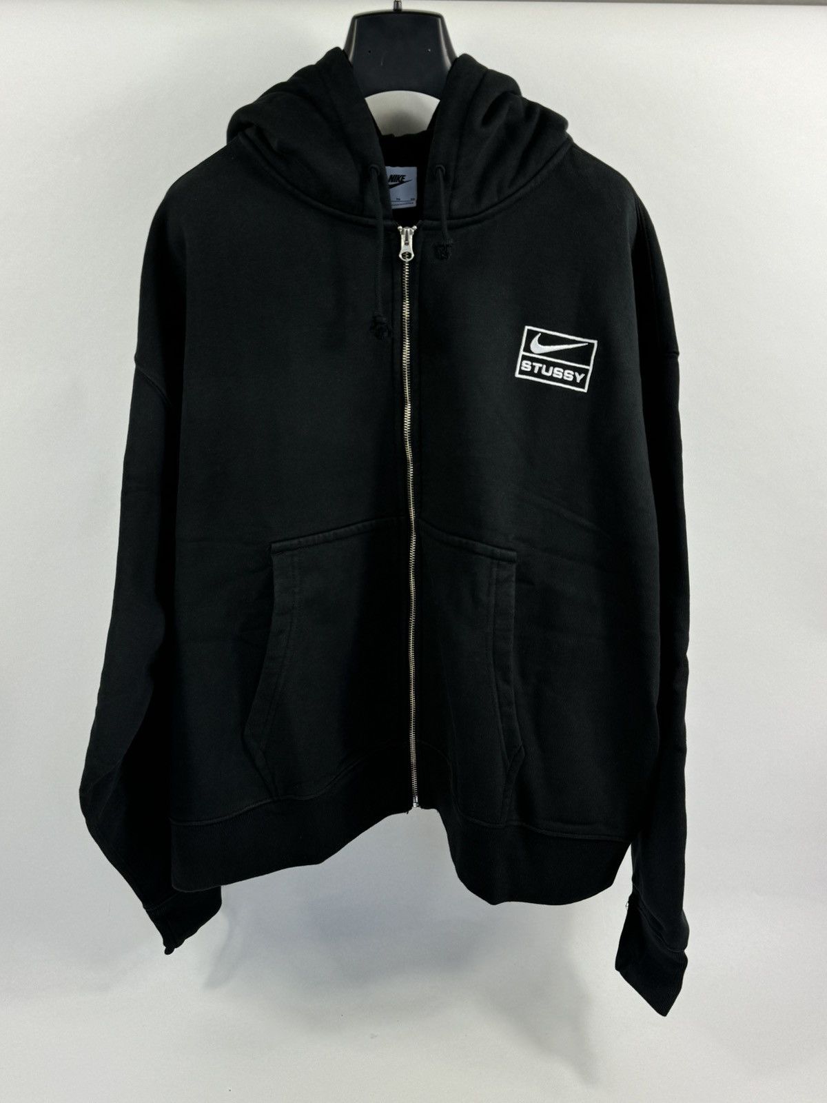 Image of Nike x Stussy Logo Zip Up Hoodie in Black, Men's (Size XL)