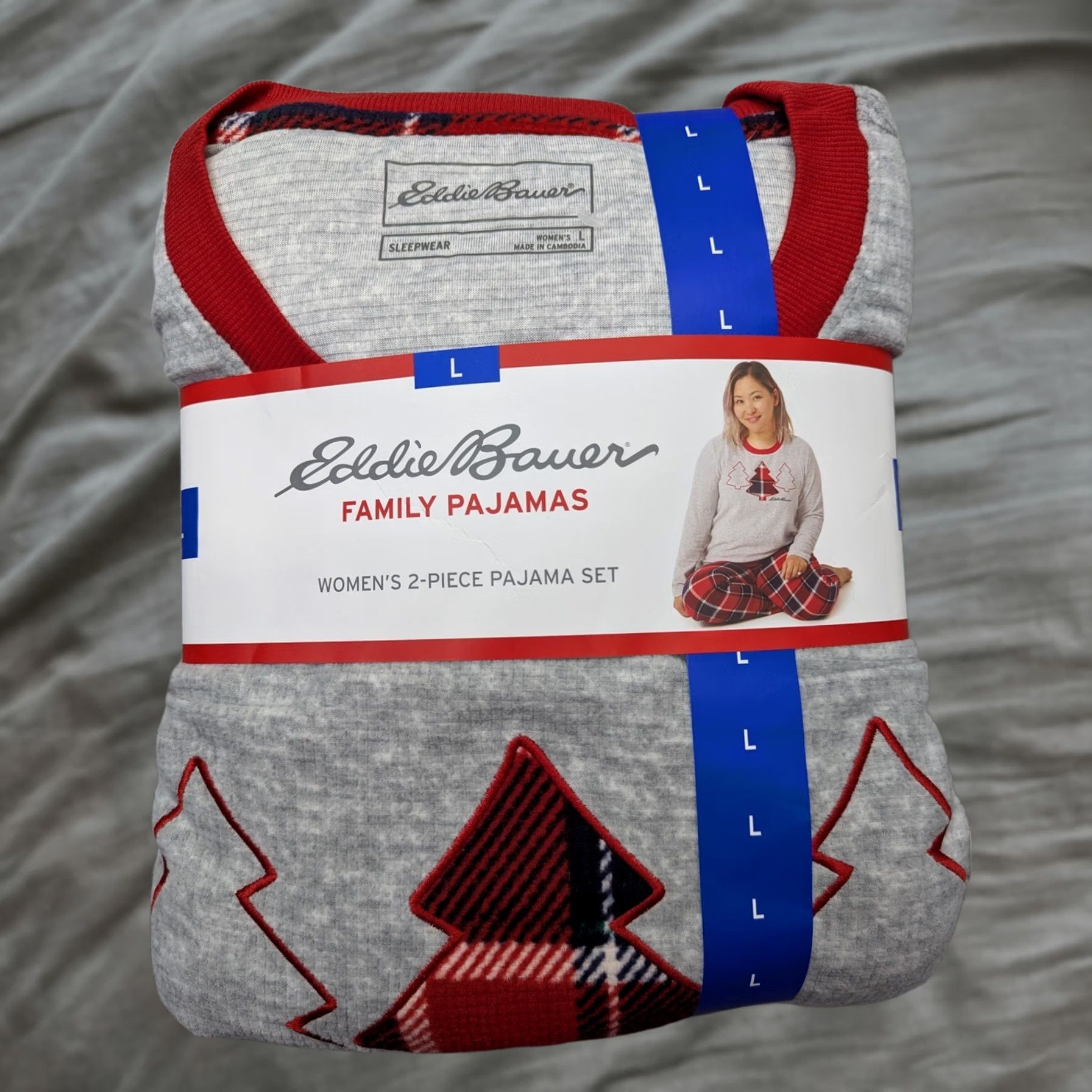 Eddie Bauer Eddie Bauer Womens Pajama Set Grey Red Plaid Christmas Tree Large NEW Two-Piece Knit Sleepwear Set Mens? Size ONE SIZE - 1 Thumbnail