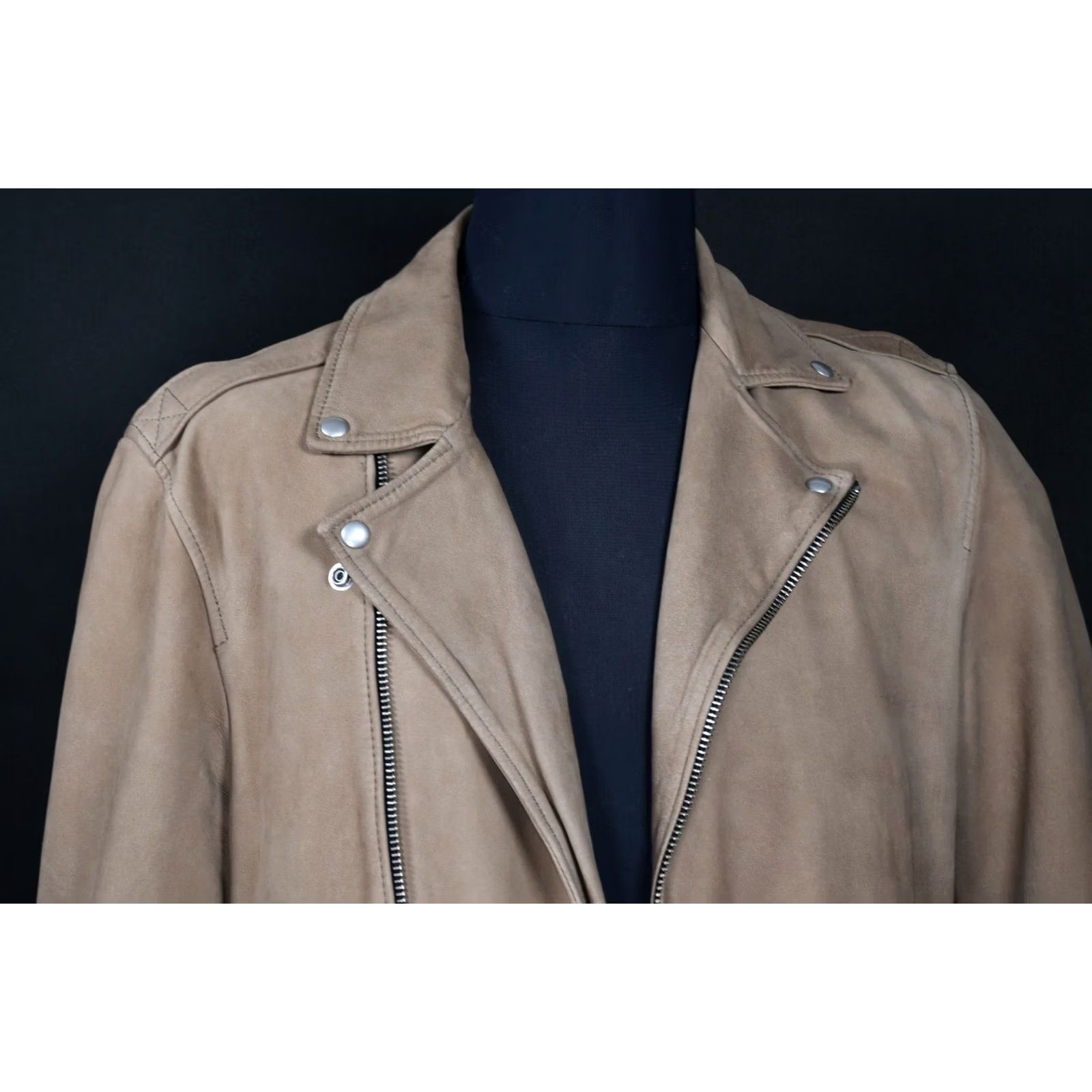 Allsaints All Saints Elwick Biker Leather Jacket Mens L Beige Blackout? Size US L / EU 52-54 / 3 - 6 Thumbnail