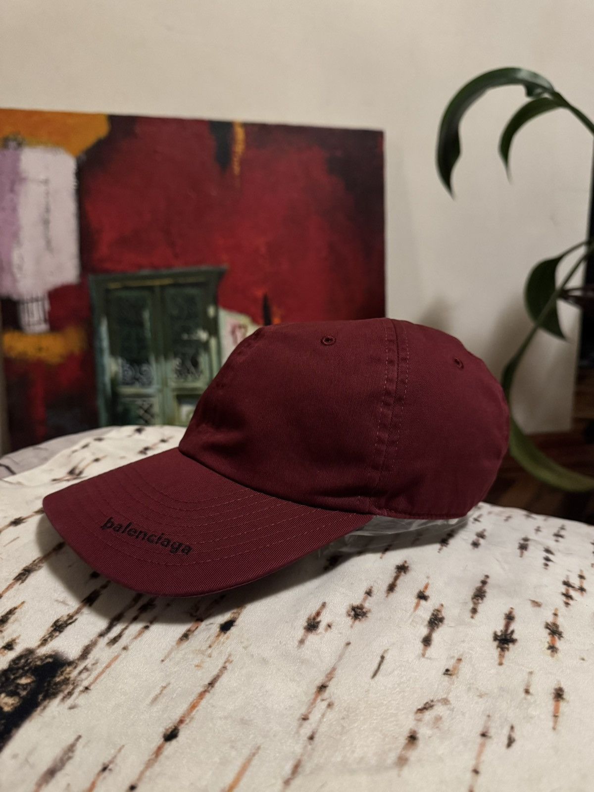 Balenciaga Visor Logo Cap Burgundy Size ONE SIZE - 2 Thumbnail