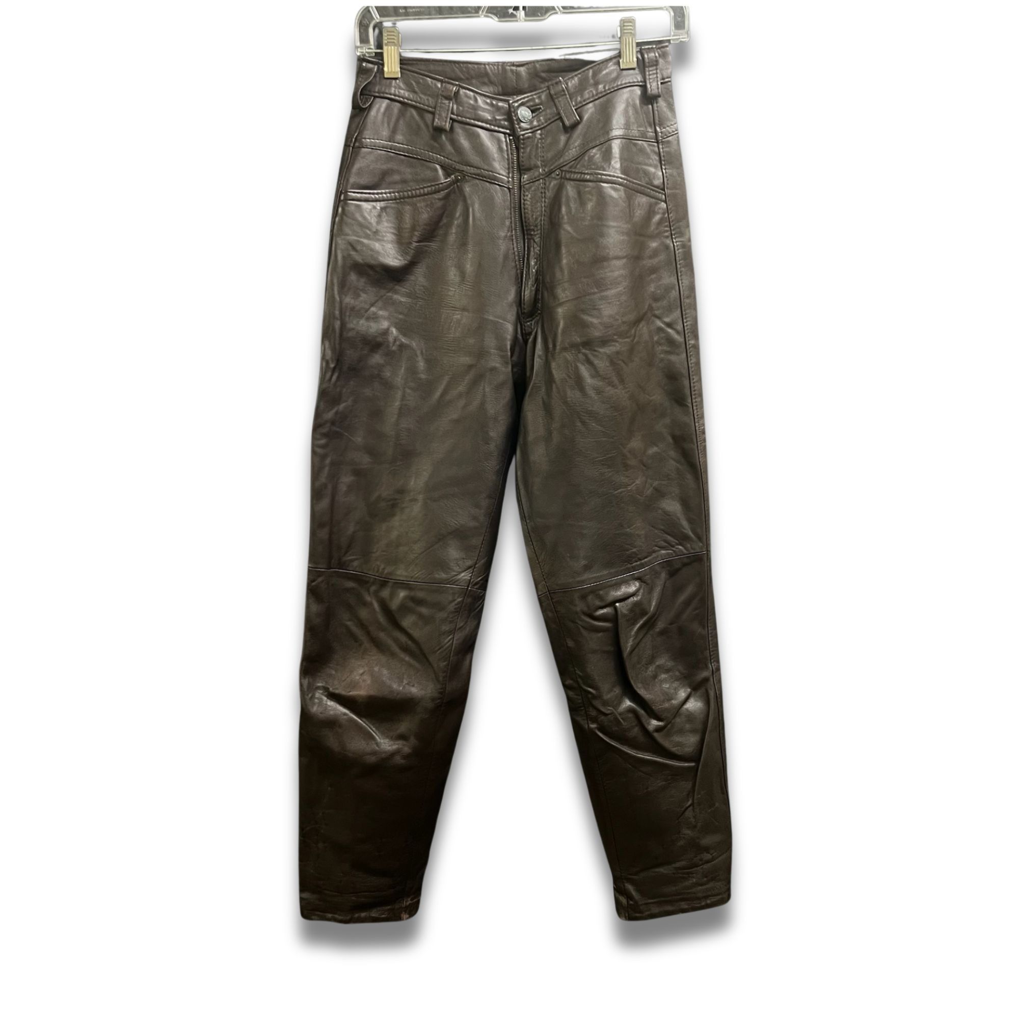 Other Brown Leather Pants With Belt Loops Pockets & Front Zipper C Size 26" / US 2 / IT 38 - 2 Thumbnail