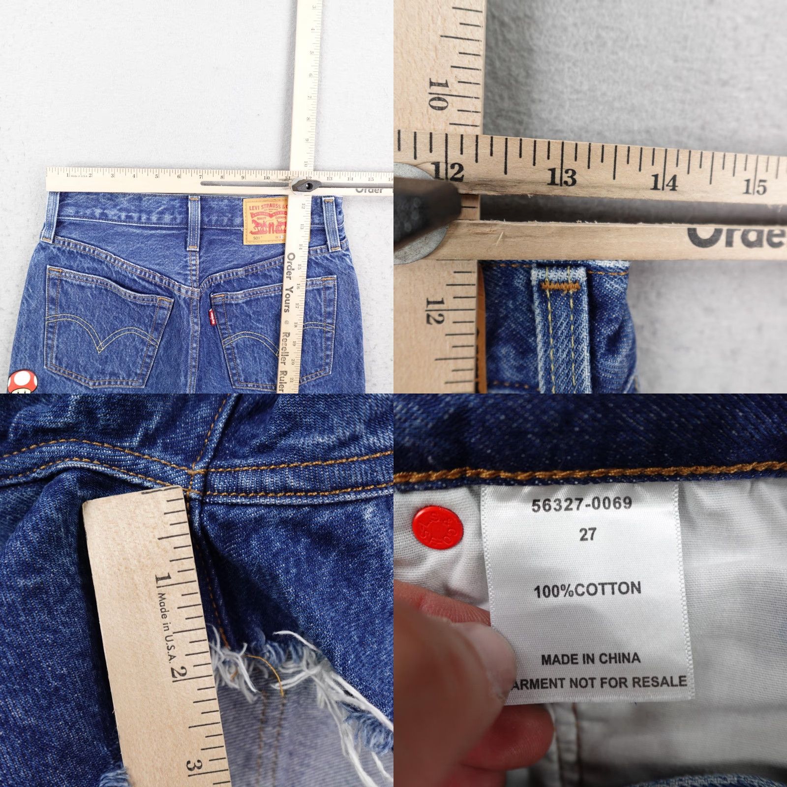 Levi's Levis Shorts 27 Blue Denim Jean Jorts 501 Super Mario Button Fly Frayed Womens Size 27" / US 4 / IT 40 - 8 Thumbnail