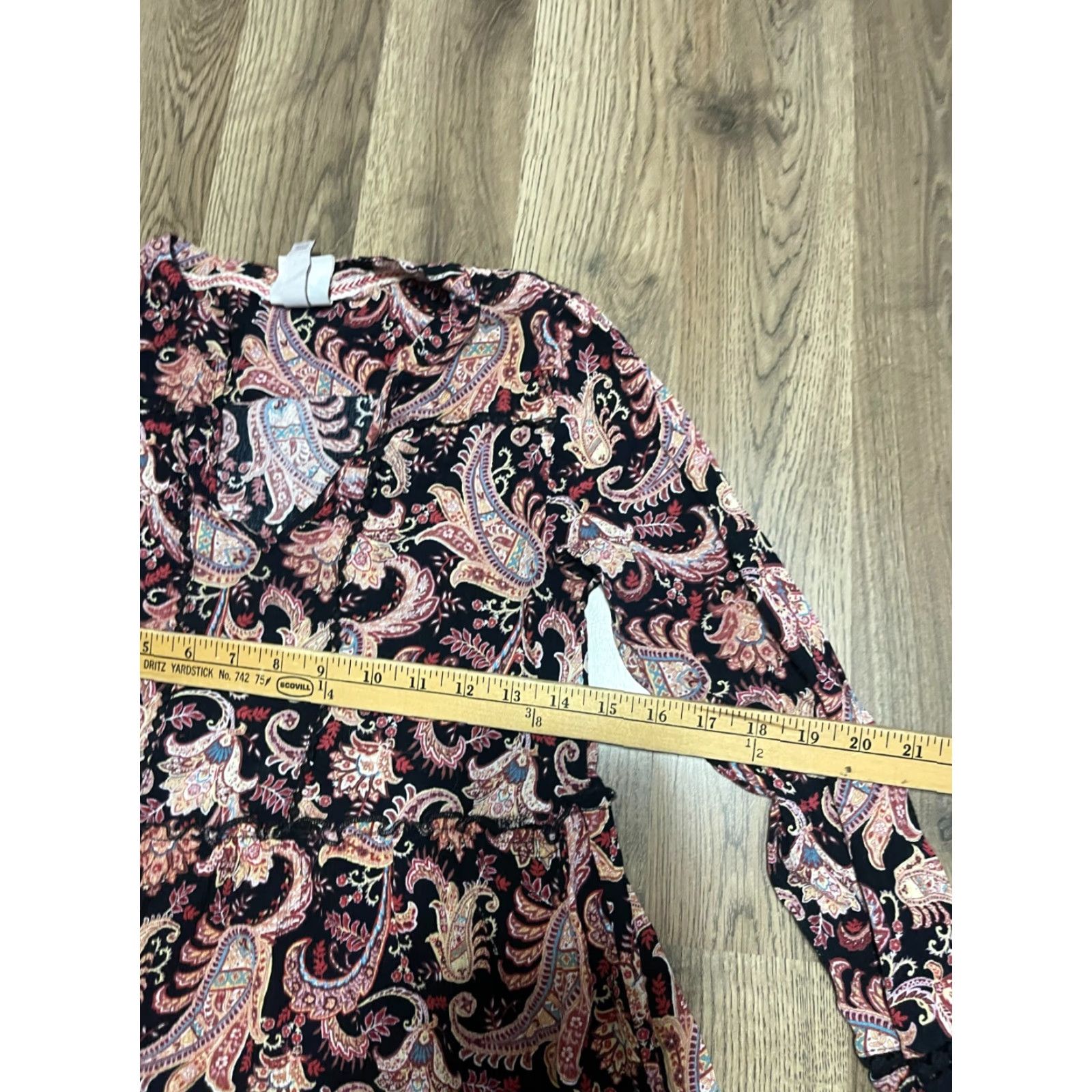 Vintage Knox Rose Dress Womens XS Pink Black Paisley V-Neck Long Sleeve A-Line Knee Length Size XS / US 0-2 / IT 36-38 - 5 Thumbnail