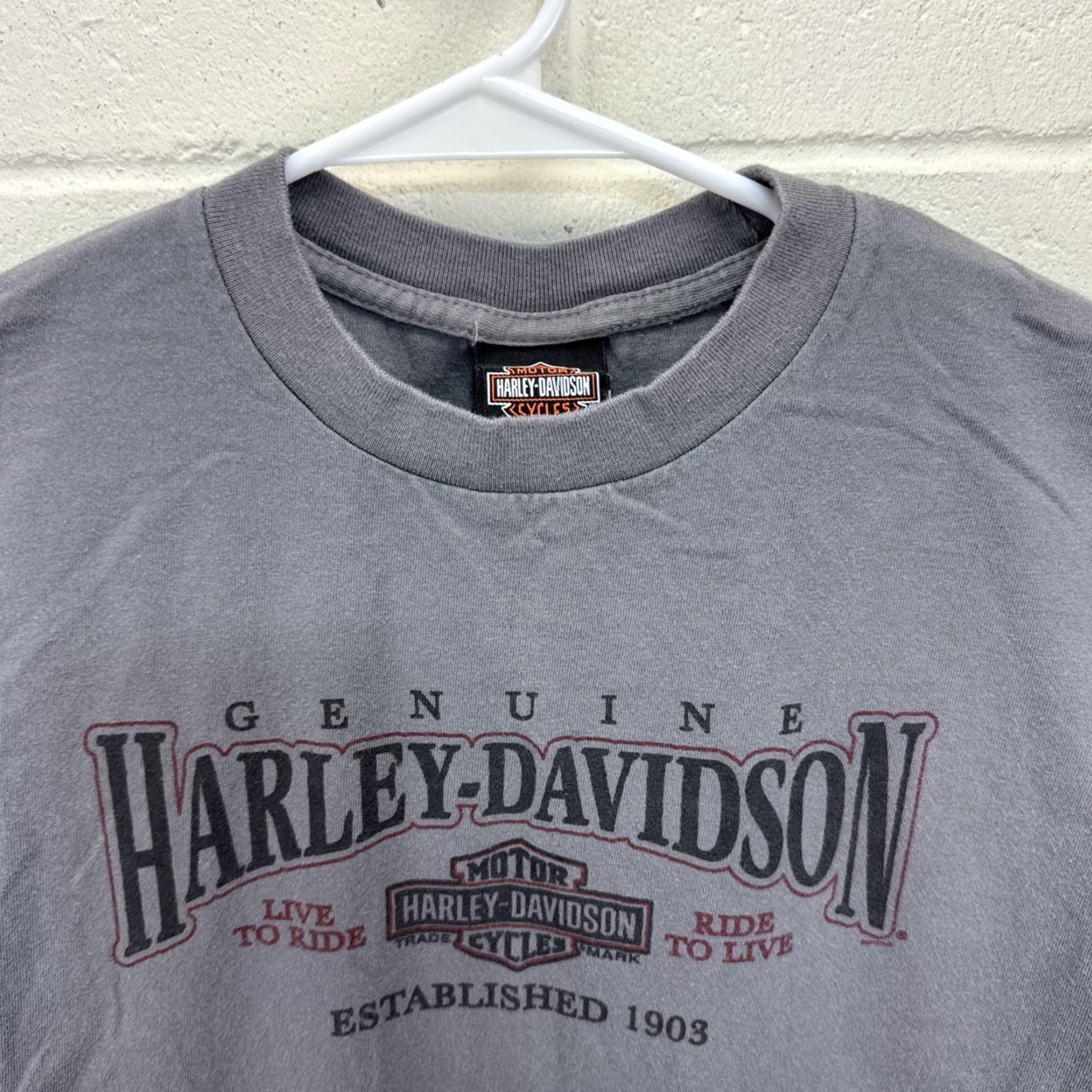 Harley Davidson Harley-Davidson T-Shirt Mens Medium Gray Graphic Print Woodstock New York Motorcycle Biker Tee Shirt Size US M / EU 48-50 / 2 - 5 Thumbnail