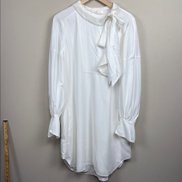 Chloe NEW CHLOE silk long sleeve white dress with ruffle neck Size M / US 6-8 / IT 42-44 - 2 Thumbnail