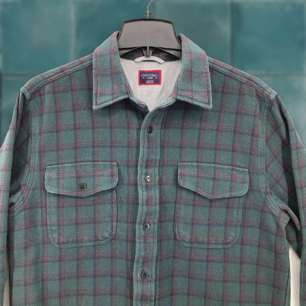 UNTUCKit UNTUCKit Bolte Flannel Shacket Shirt Mens Large Green Windowpane Plaid Outdoors Size US L / EU 52-54 / 3 - 1 Thumbnail