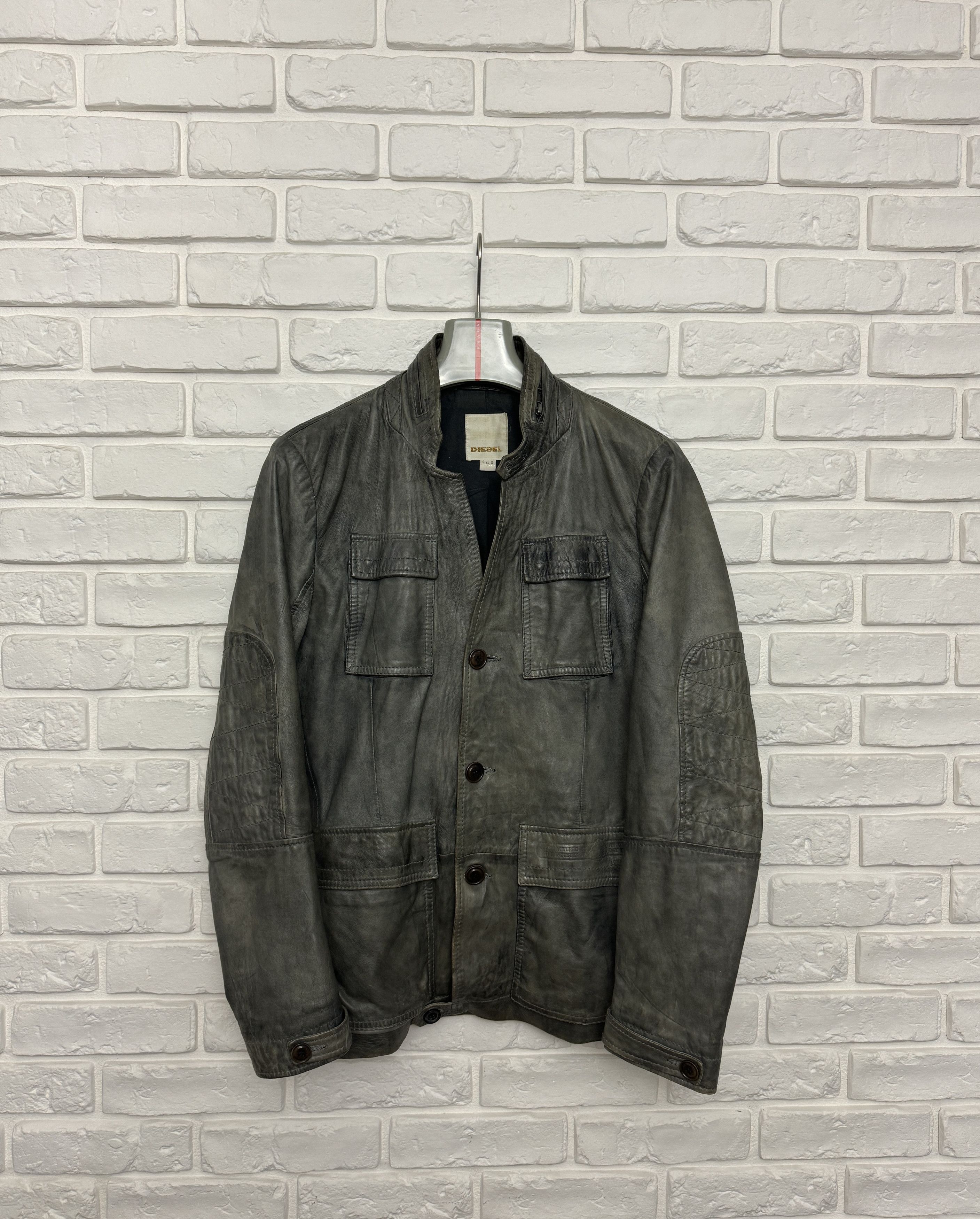 Diesel Men's Diesel Lamb Leather Jacket Biker Gray Olive Size S Size US S / EU 44-46 / 1 - 1 Thumbnail