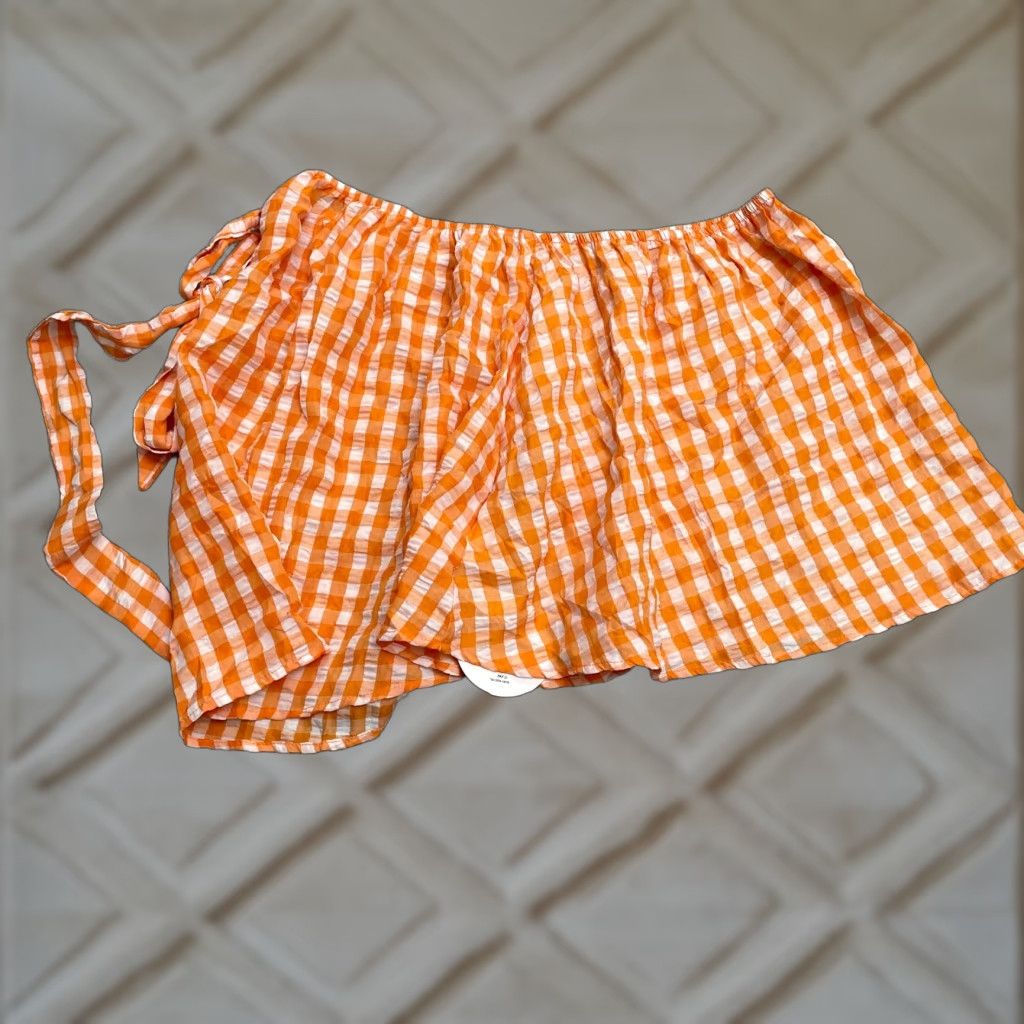 Shein SheIn Cropped Top Off Shoulder Check Orange White XL Women NWT Summer Knit Blouse Short Sleeve Casual Shirt Plus Size Womens Size XL / US 12-14 / IT 48-50 - 1 Thumbnail