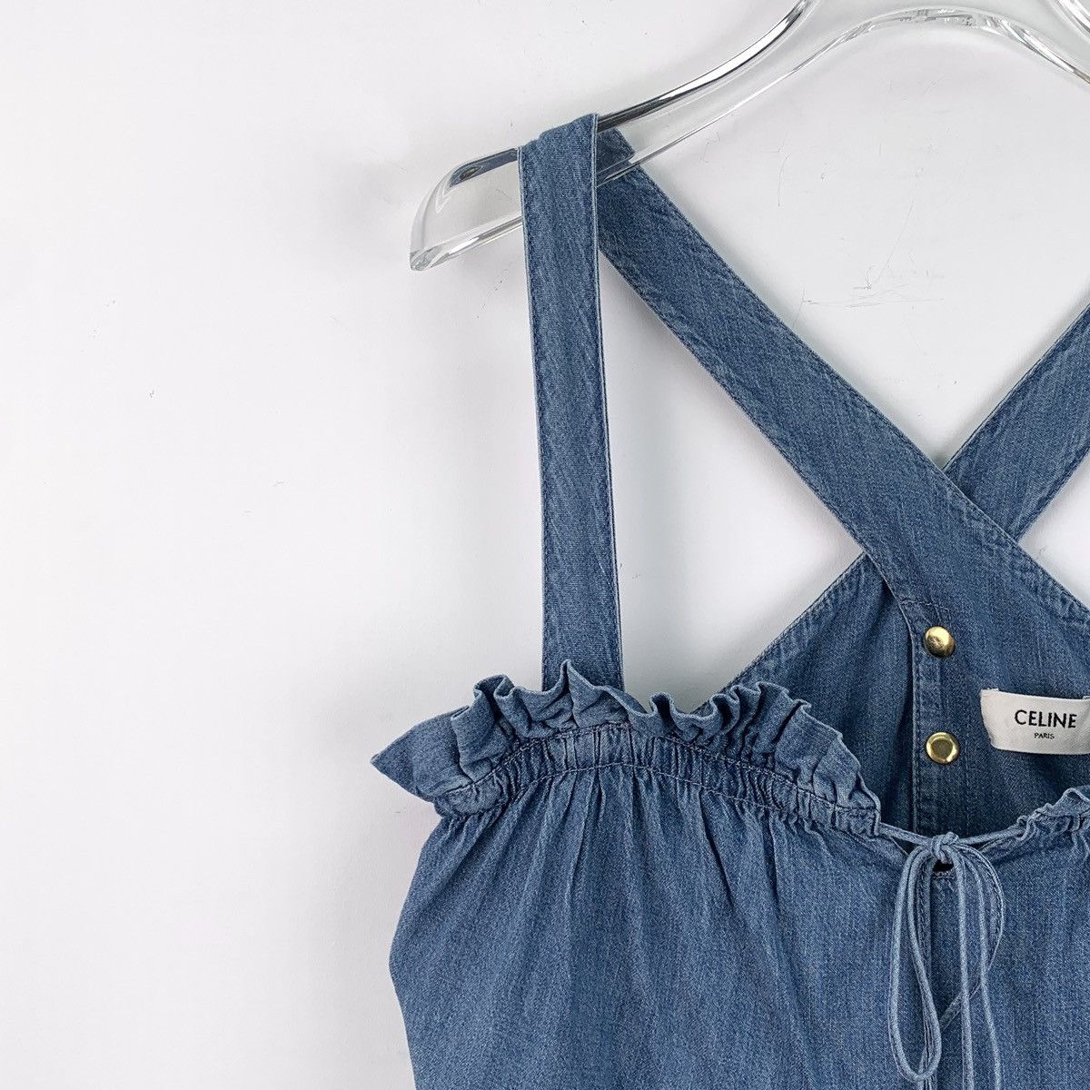 Celine Celine Dark Blue Ruffled Bow Tie Cotton Camisole Dress K26WX Size S / US 4 / IT 40 - 3 Thumbnail