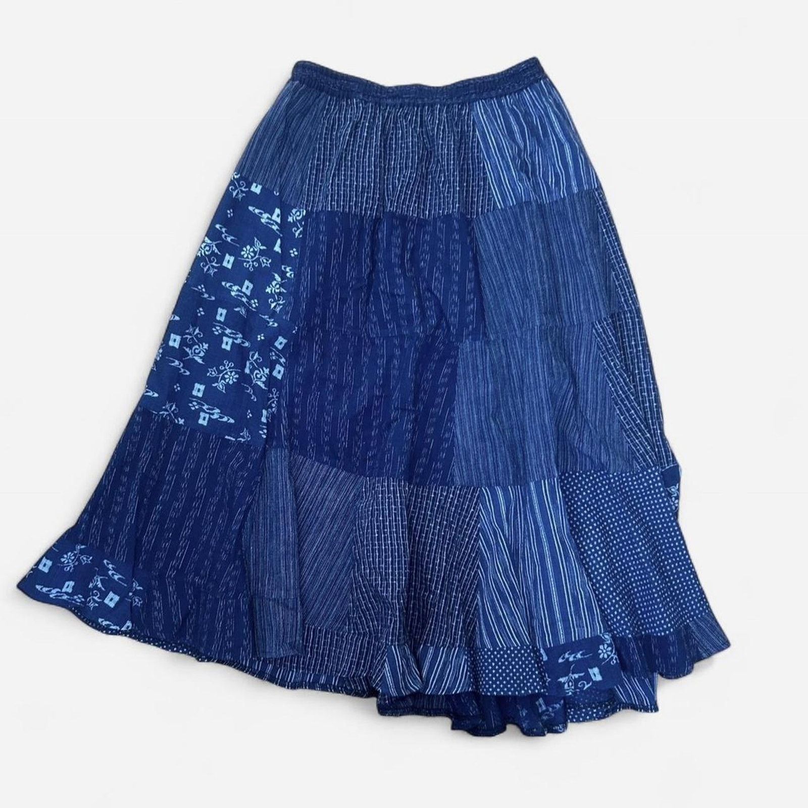 Vintage Vintage blue patchwork hippie skirt Size 26" / US 2 / IT 38 - 1 Thumbnail