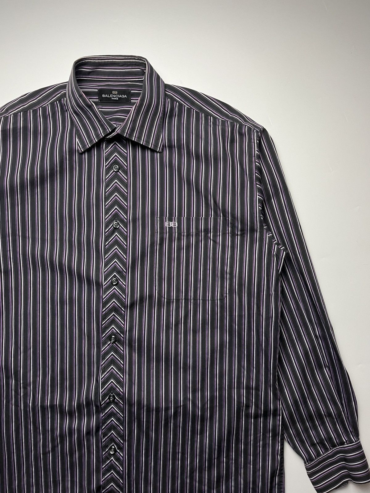 Balenciaga Vintage Balenciaga Long Sleeve Striped Shirt Size US L / EU 52-54 / 3 - 2 Thumbnail