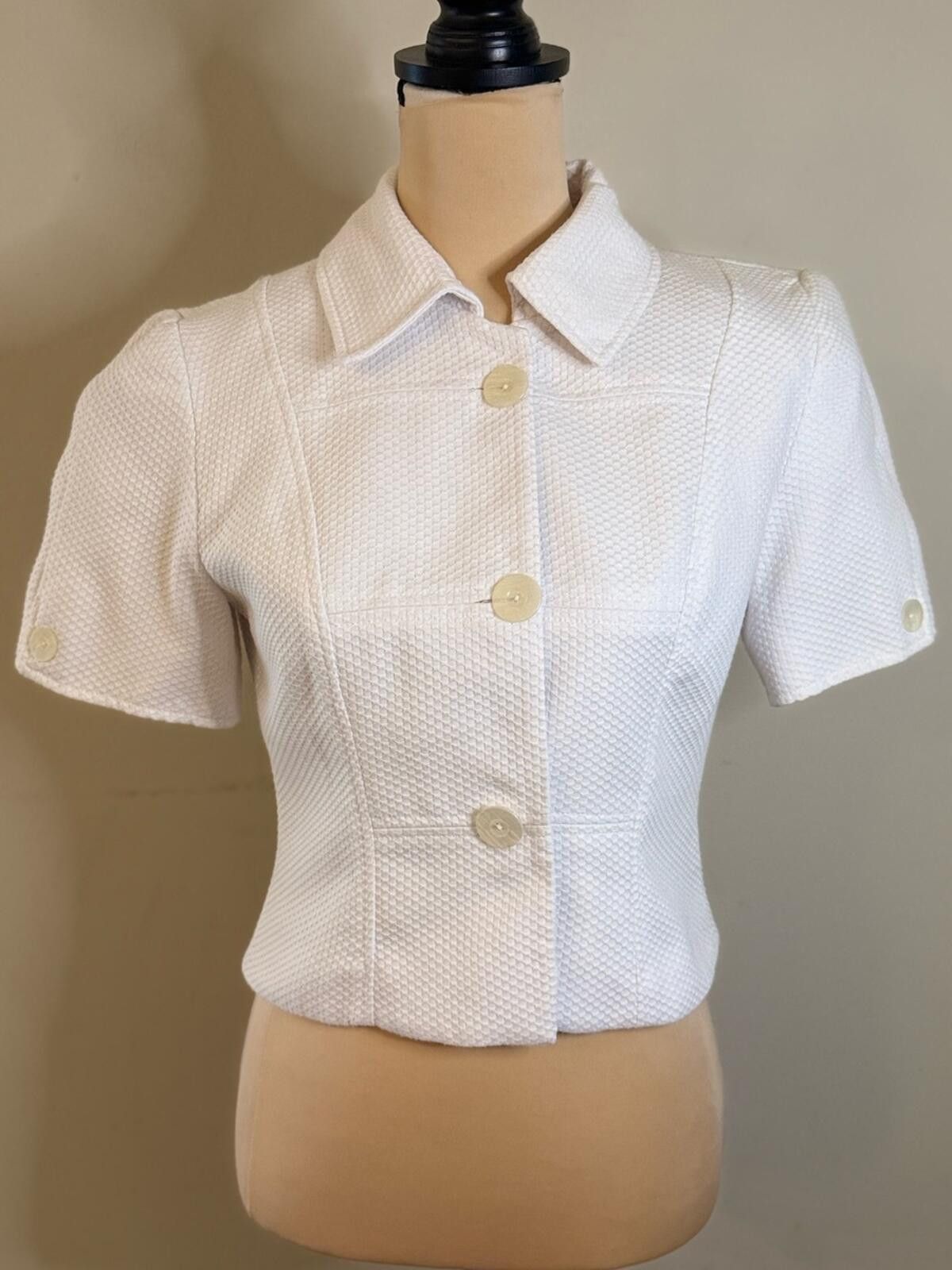 Other Jessica Ash white crop honeycomb textured blazer jacket SZ 4 Size S / US 4 / IT 40 - 1 Thumbnail