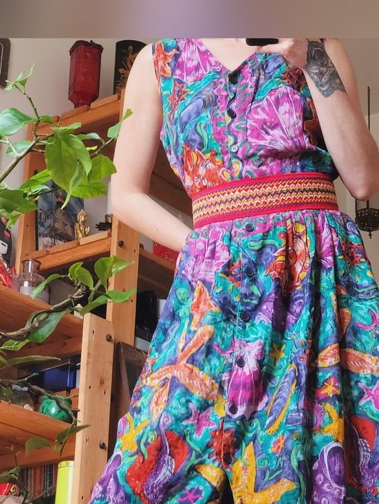 Vintage Vintage Hot Honey Tropical Mermaidcore Maxi Cotton Dress - L Size L / US 10 / IT 46 - 2 Thumbnail
