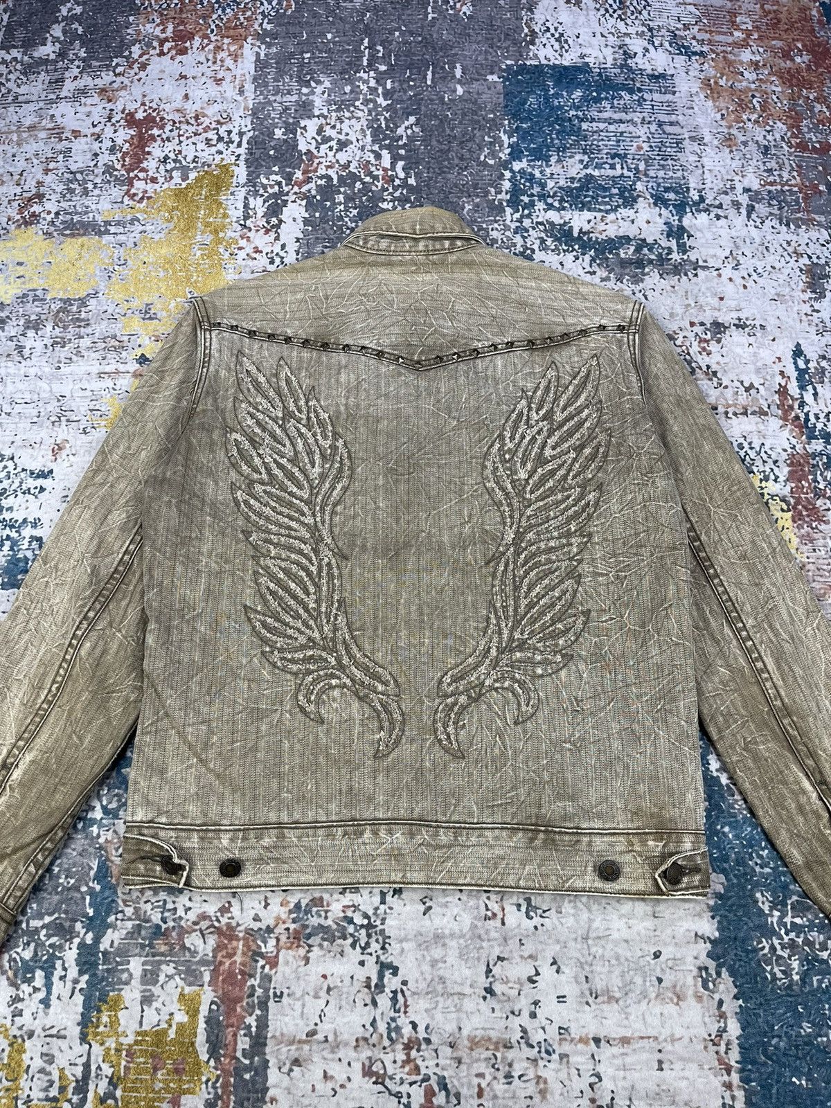 Beauty Beast Distressed Harringbone Angel Wings Spiked Denim Jackets Size US M / EU 48-50 / 2 - 3 Thumbnail