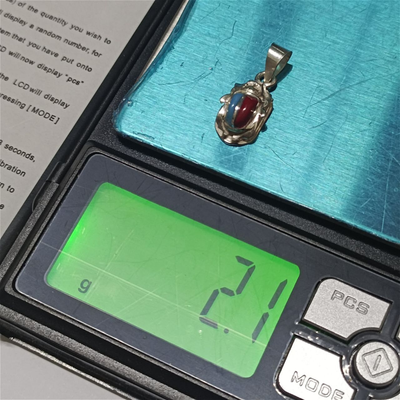 Other 925 silver scarab pendant red blue stone handmade Egyptian Size ONE SIZE - 5 Thumbnail