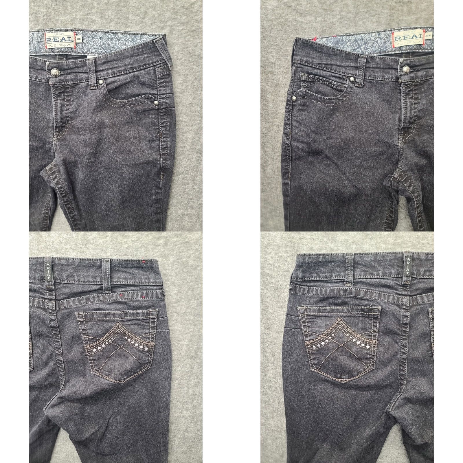 Ariat Ariat Jeans Womens 33x32 REAL Denim Regular Fit Bootcut High Rise Entwined Cowboy Western Buckle Bke 5-Pocket Denim Black Purple? Size 24" / US 00 / IT 34 - 8 Thumbnail