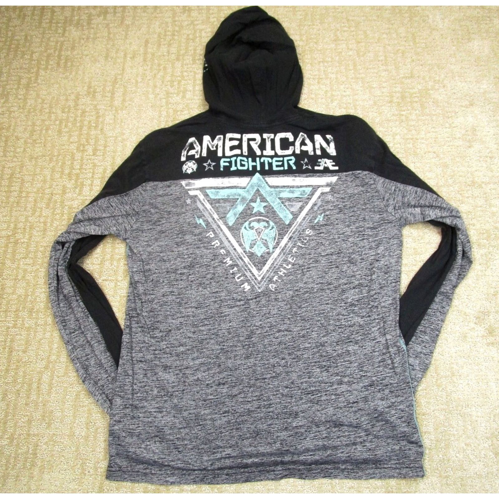 Vintage American Fighter Hoodie Women XL Gray Lightweight Moisture Wicking Mock Neck Pullover Casual Sports Logo Geometric Pattern Size XL / US 12-14 / IT 48-50 - 4 Thumbnail