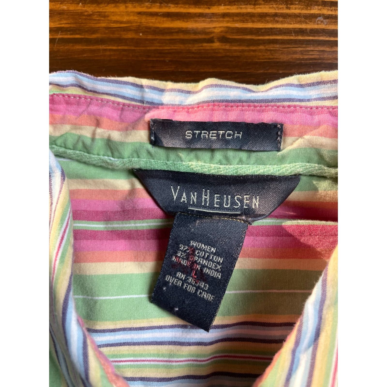 Van Heusen VINTAGE? (No) Van Heusen Shirt Women’s L Pink Green Striped Button-Up Long Sleeve Collared Casual Cotton Blend Regular Fit Womens Size L / US 10 / IT 46 - 7 Thumbnail