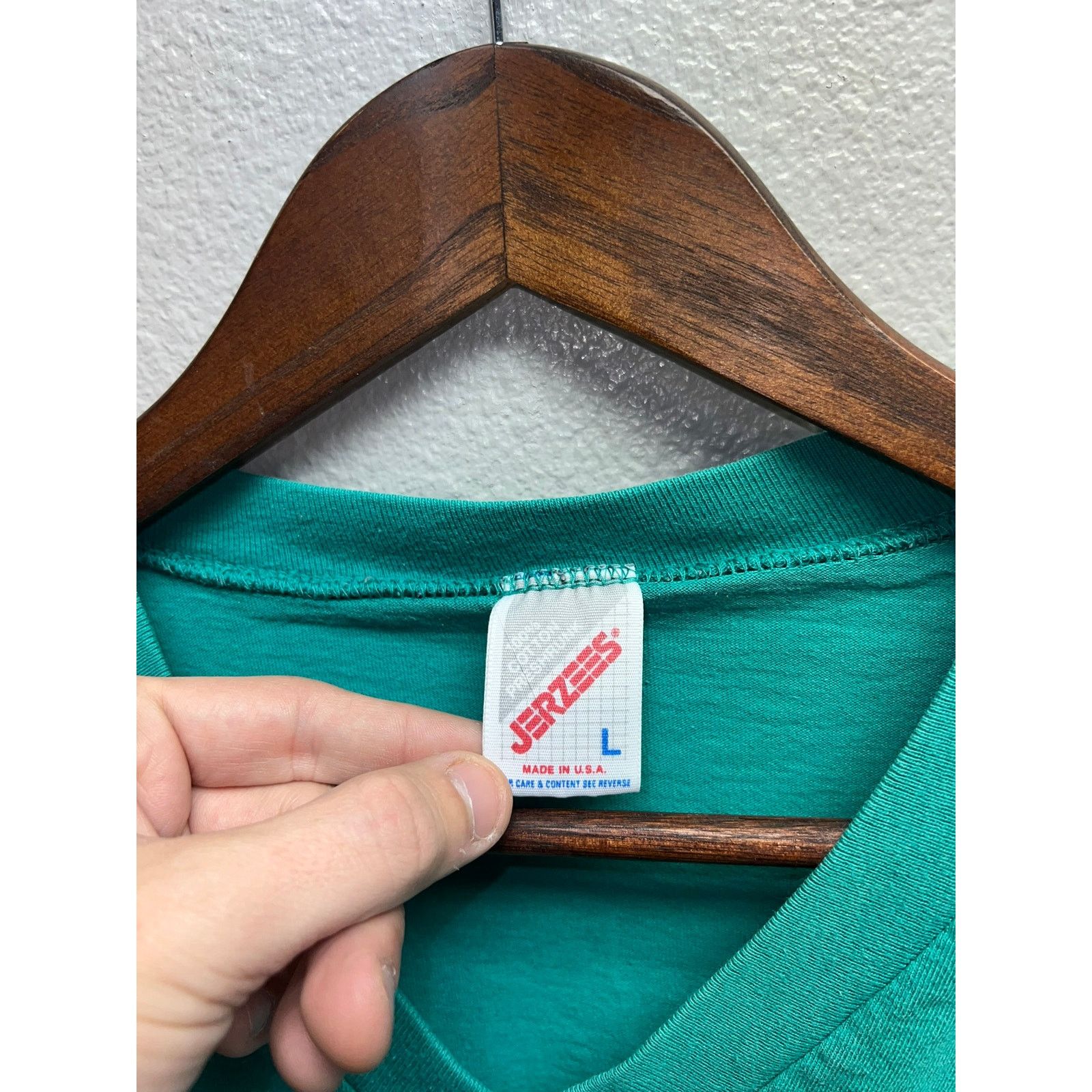 Jerzees 90s Vintage Jerzees USA Made Teal Blank Shirt VTG Large Size US L / EU 52-54 / 3 - 6 Thumbnail