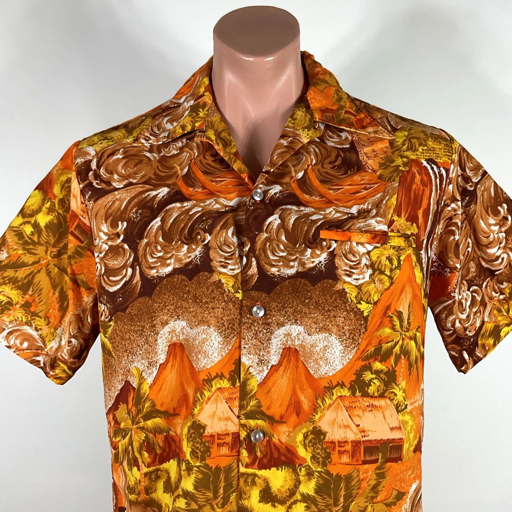 ALOHAS VTG 70s Kolekole Short Sleeve Aloha Hawaiian Burnt orange M Shirt Mens Size US 31 - 4 Thumbnail