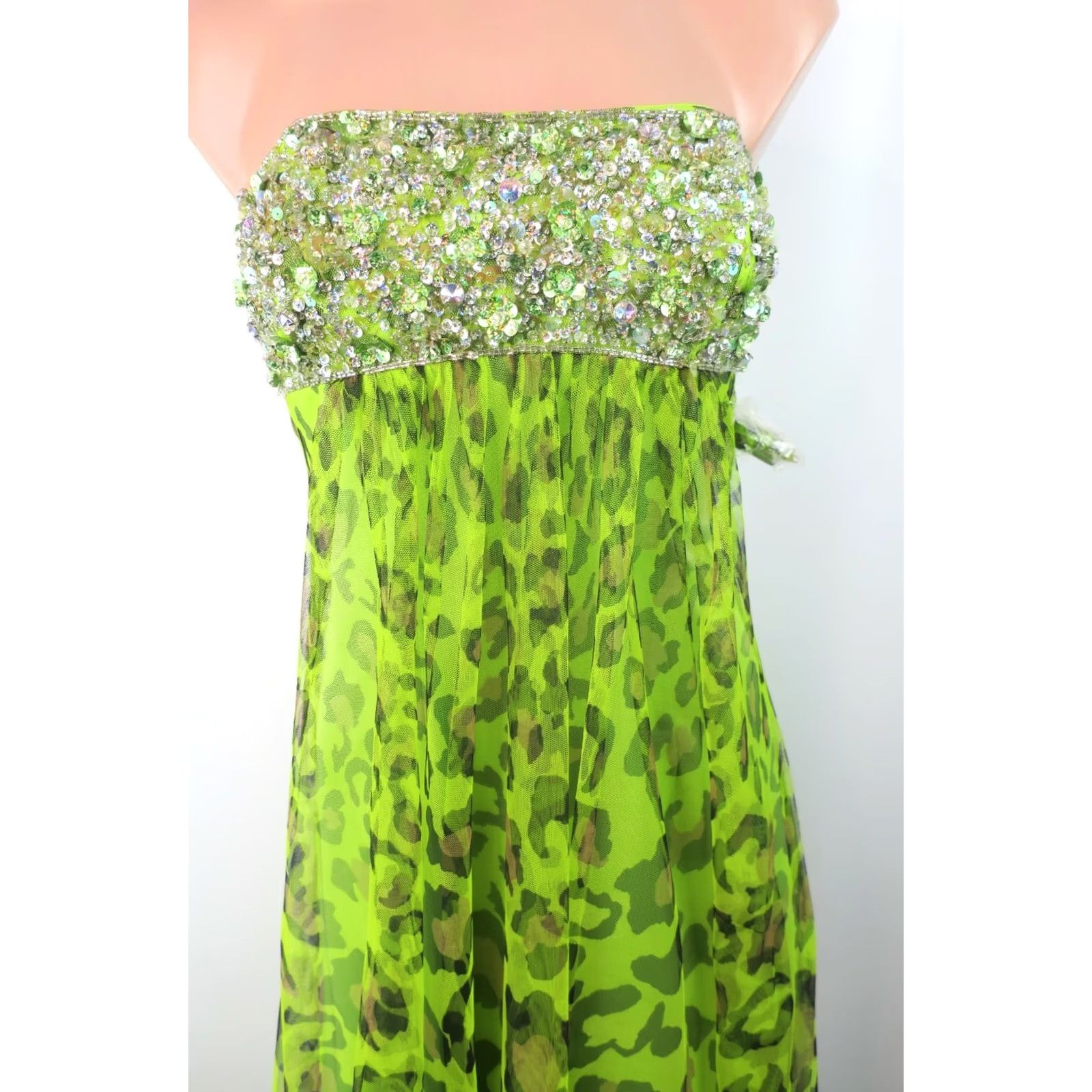 Vintage Jovani Sweetheart Maxi Dress Leopard Print Tulle Sequin Ombre Crepe Party Prom Green 2 Womens Dress Size XS / US 0-2 / IT 36-38 - 3 Thumbnail
