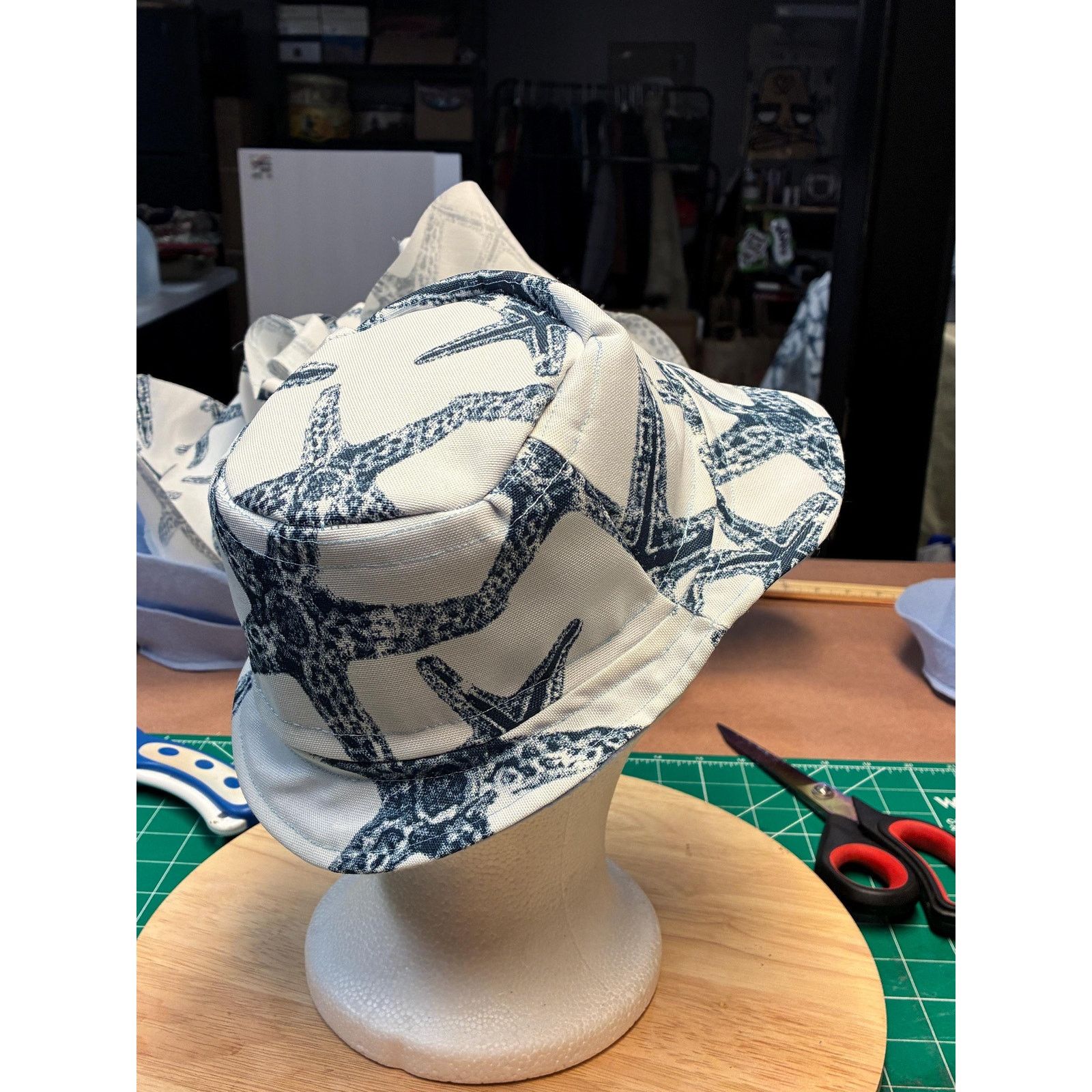 Other Upcycled Bucket Hat — Navy & White Starfish Print, Size ONE SIZE - 6 Thumbnail