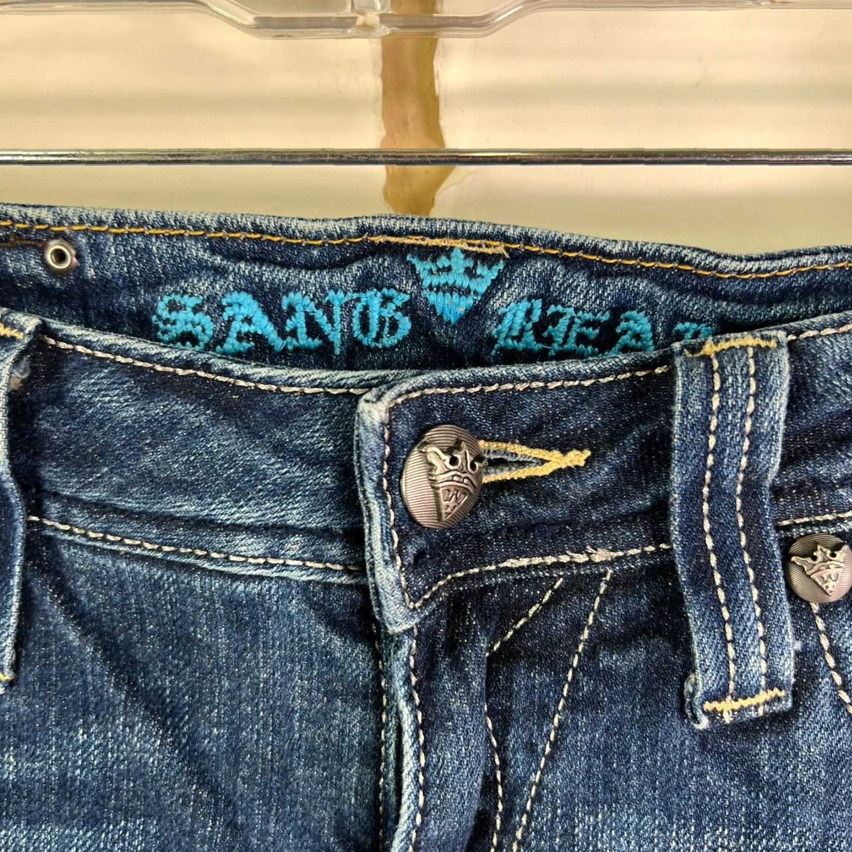Vintage VINTAGE Sang Real Princess Angel Jeans Women 29 Boot Cut Denim Blue Embroidered Rhinestone Studded 5-Pocket Low Rise 32 Inseam 90s Bohemian Womens Size 29" - 6 Thumbnail