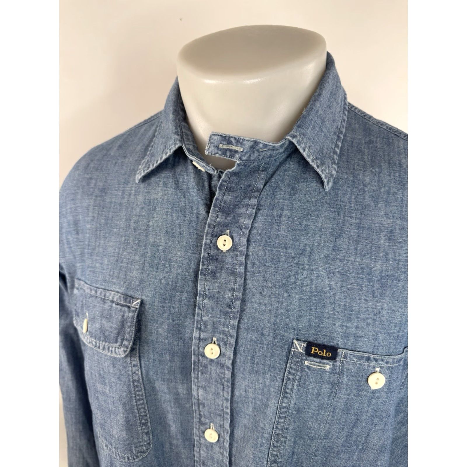 Polo Ralph Lauren POLO RALPH LAUREN Chambray Lightweight Denim Feel Shirt L Long Sleeve Button-Up Men Blue Size US L / EU 52-54 / 3 - 3 Thumbnail