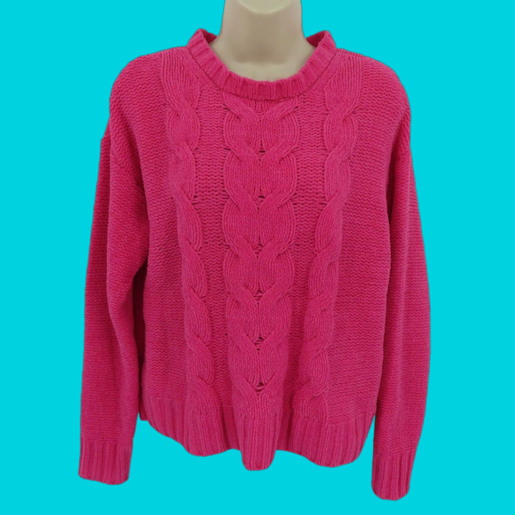 Vintage American Eagle Women Small Pink Cable Knit Chenille Pullover Sweater Crew Neck Size S / US 4 / IT 40 - 1 Thumbnail