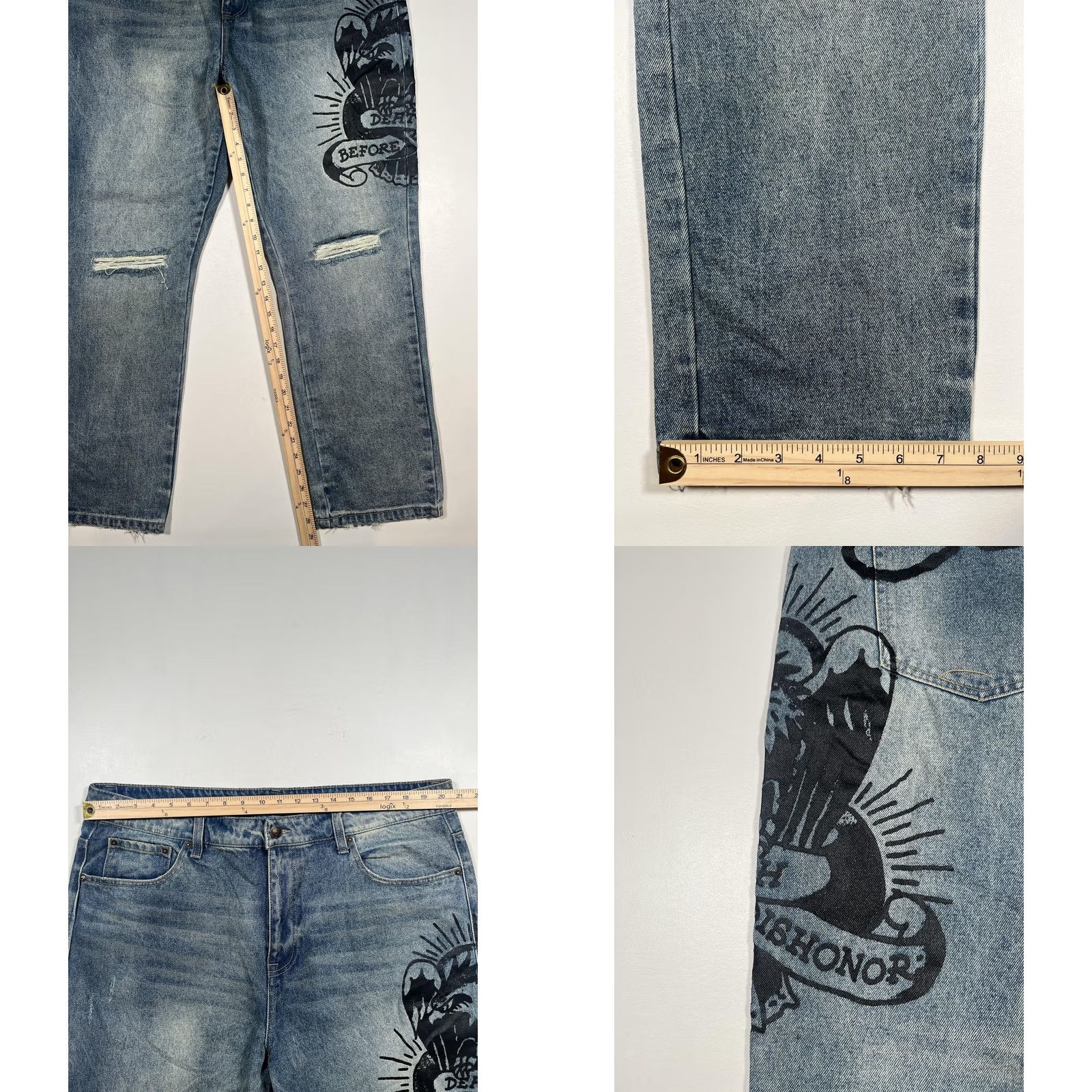 Ed Hardy Ed Hardy Jeans Mens 40 Blue Denim Straight Leg Tattoo Distressed MEHD8301-1 Jeans Size US 40 / EU 56 - 8 Thumbnail