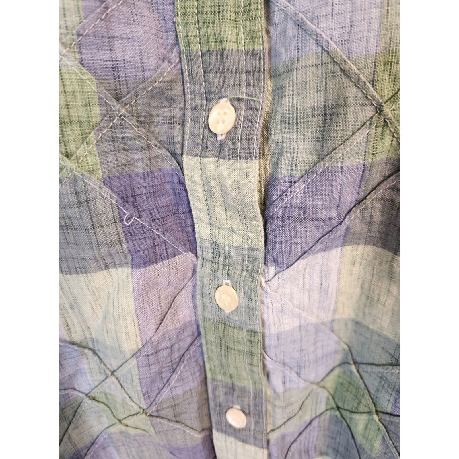 Vintage Classic Elements Button-Up Plaid Shirt 20W Purple Lavender Green Short Sleeve Collared Casual Women Plus Size Women Size 3XL / US 20-22 - 3 Thumbnail