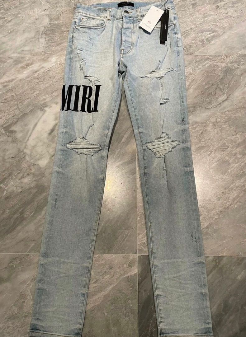 Amiri Amiri Fresh embroidered double-distressed blue jeans Size US 32 / EU 48 - 1 Thumbnail