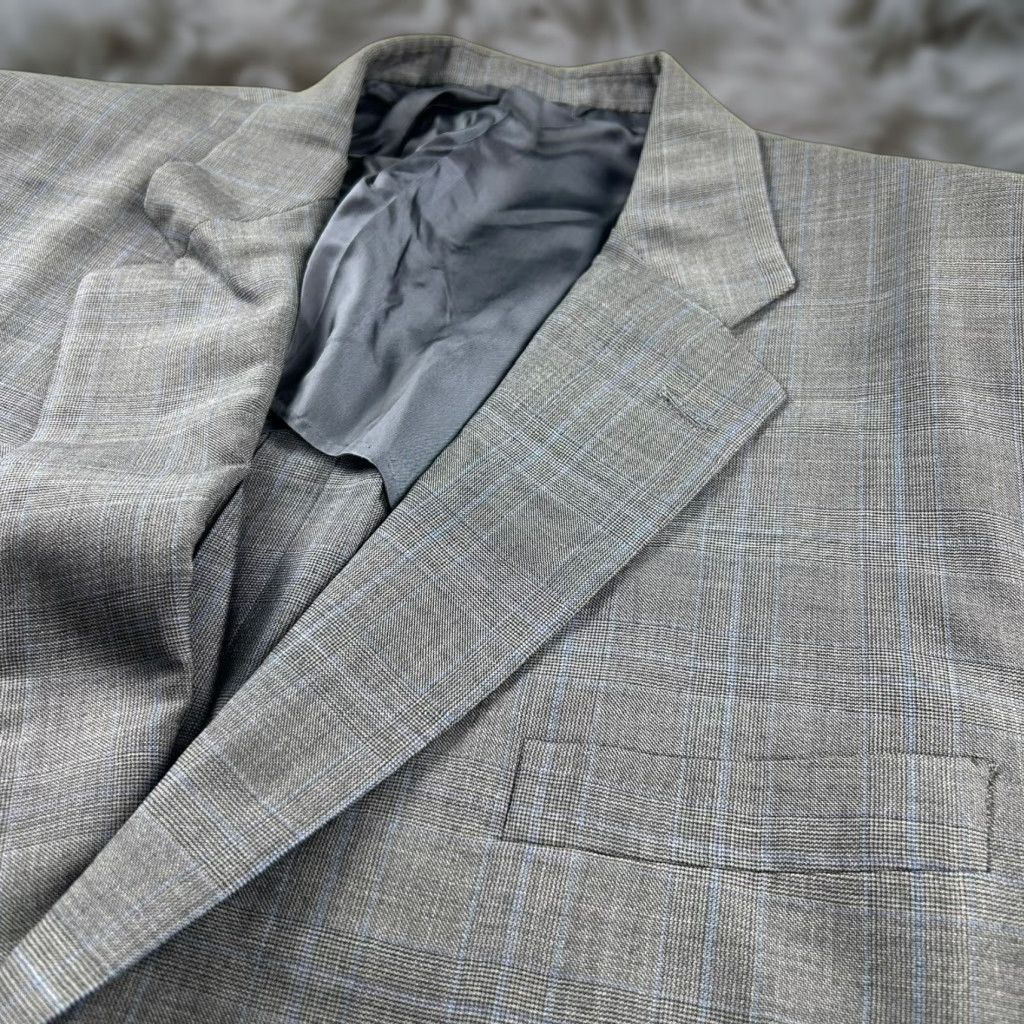 Hickey Freeman x Maus Hoffman Blazer Mens 48 Long Wool Gray Windowpane USA 2-Button