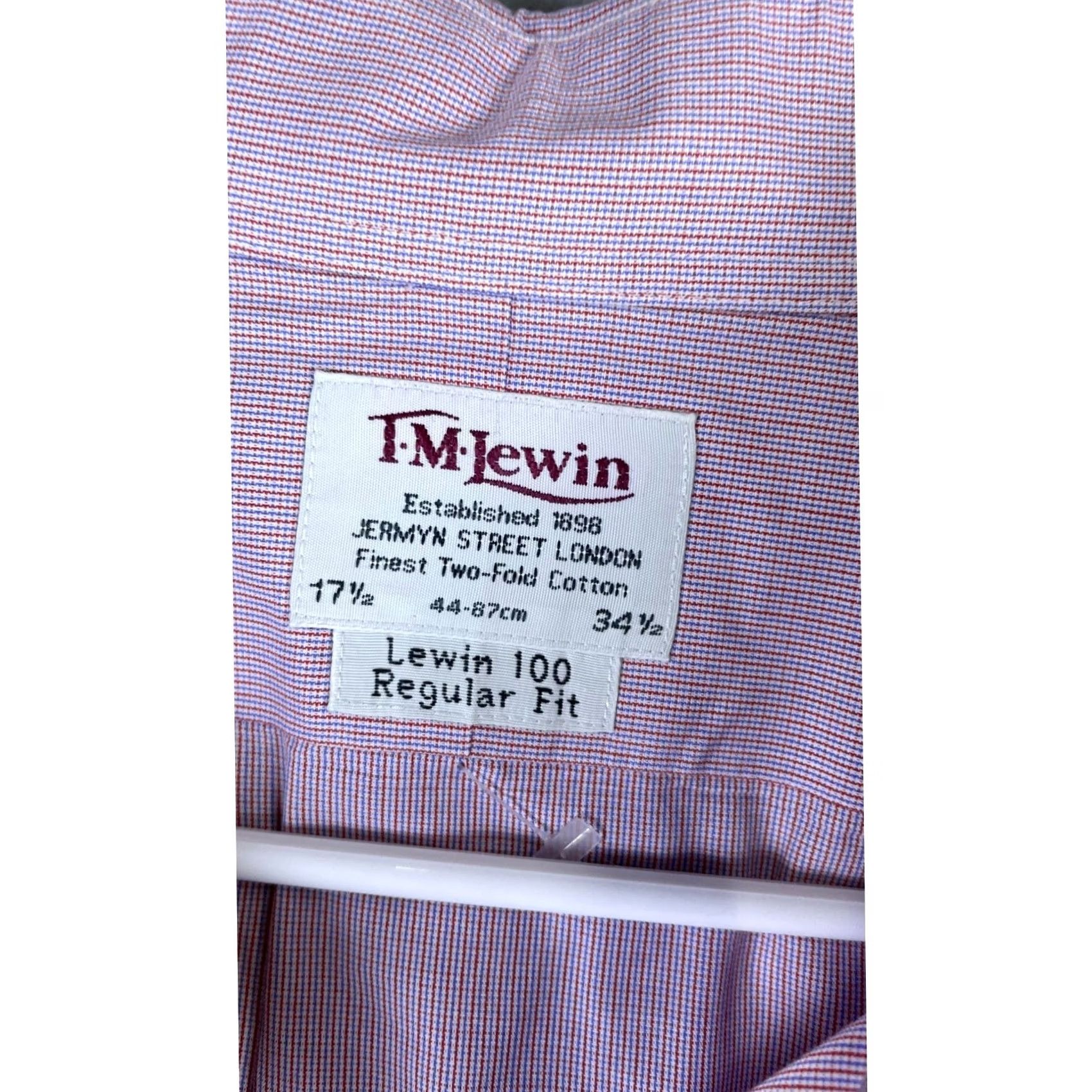 Vintage TM Lewin Mens Dress Shirt Purple Micro Check Regular Fit Cotton 17.5 Size 48R - 6 Thumbnail