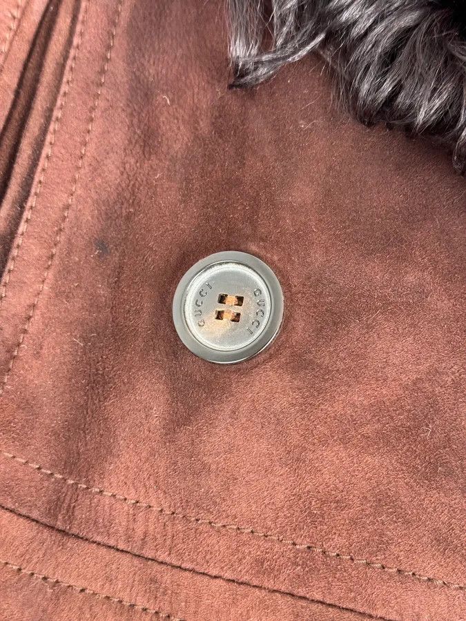Gucci 2000s Gucci Brown Shearling Leather Buttoned Jacket Size S / US 4 / IT 40 - 12 Thumbnail