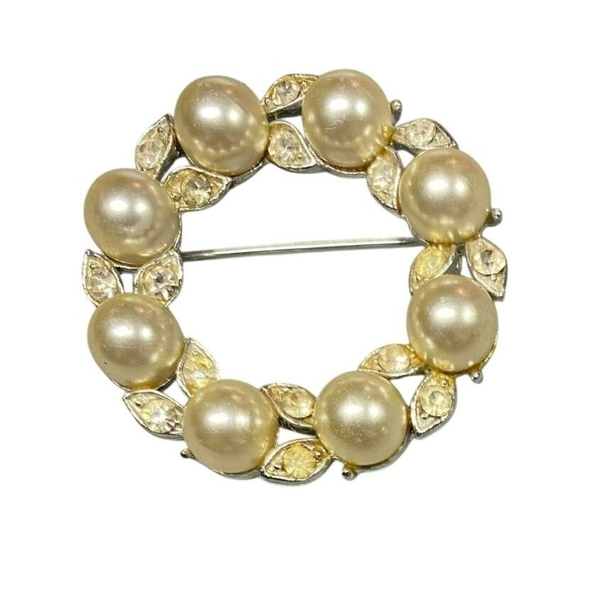 Other Vintage Signed Lisner Faux Pearl & Rhinestone Circle Brooch Size ONE SIZE - 1 Thumbnail